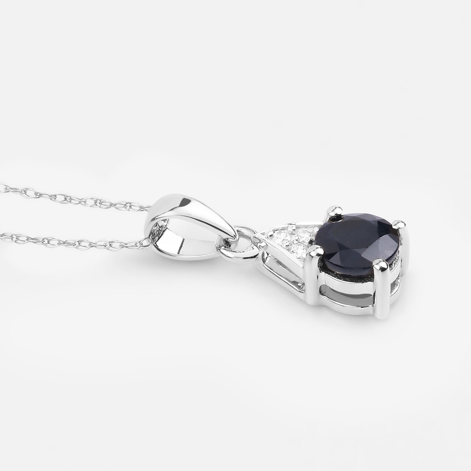 0.88 Carat Genuine Blue Sapphire and White Diamond 10K White Gold Pendant
