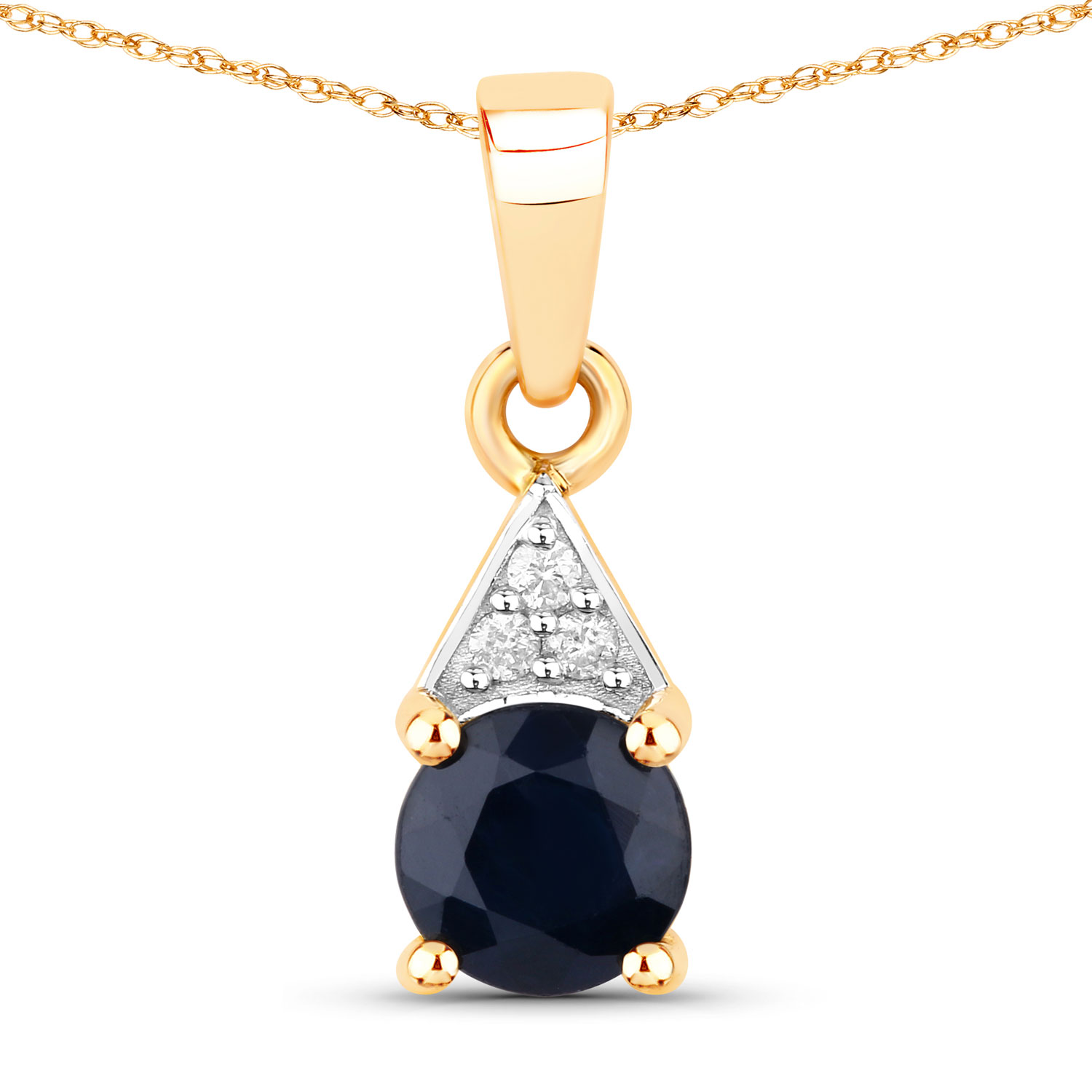 0.88 Carat Genuine Blue Sapphire and White Diamond 10K Yellow Gold Pendant