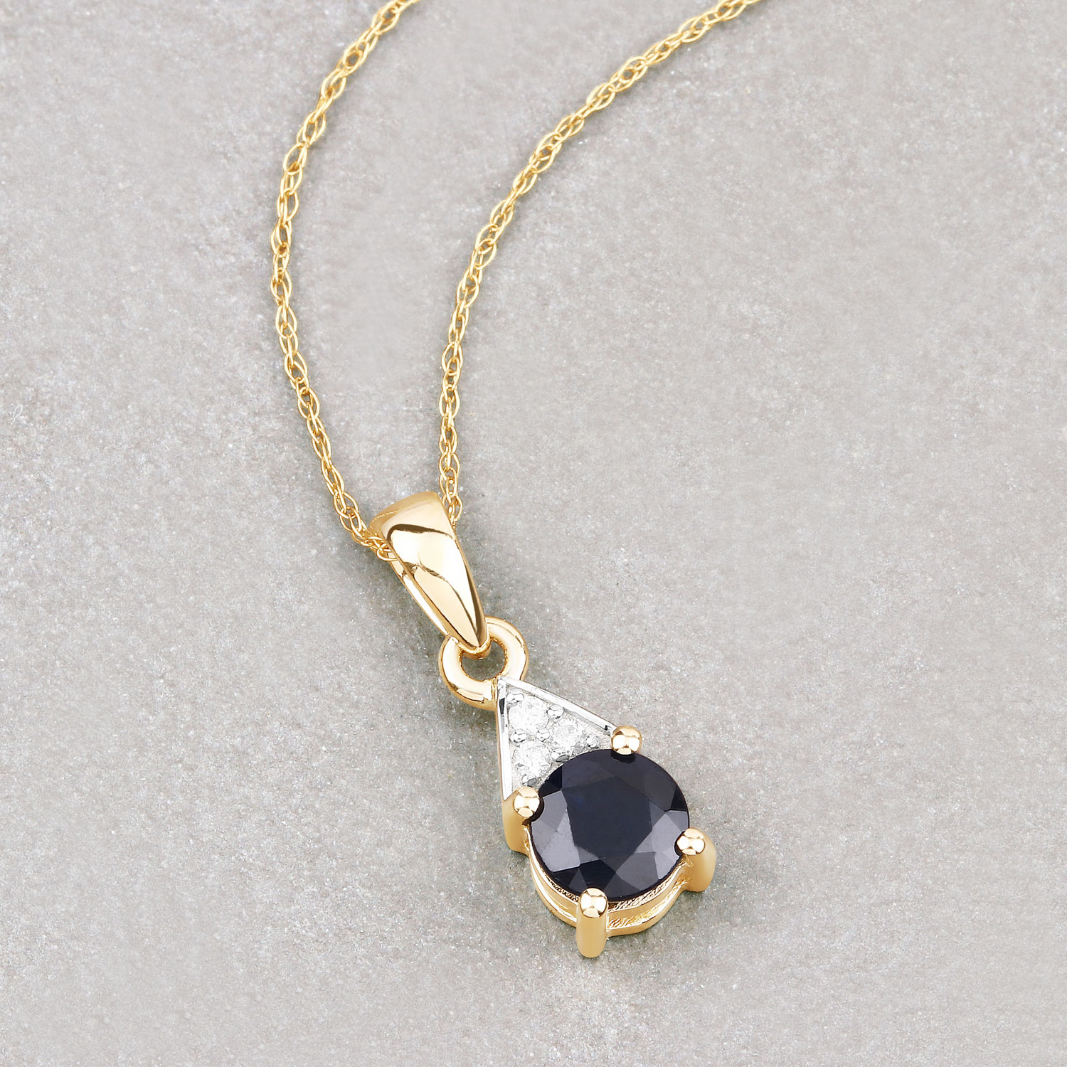 0.88 Carat Genuine Blue Sapphire and White Diamond 10K Yellow Gold Pendant