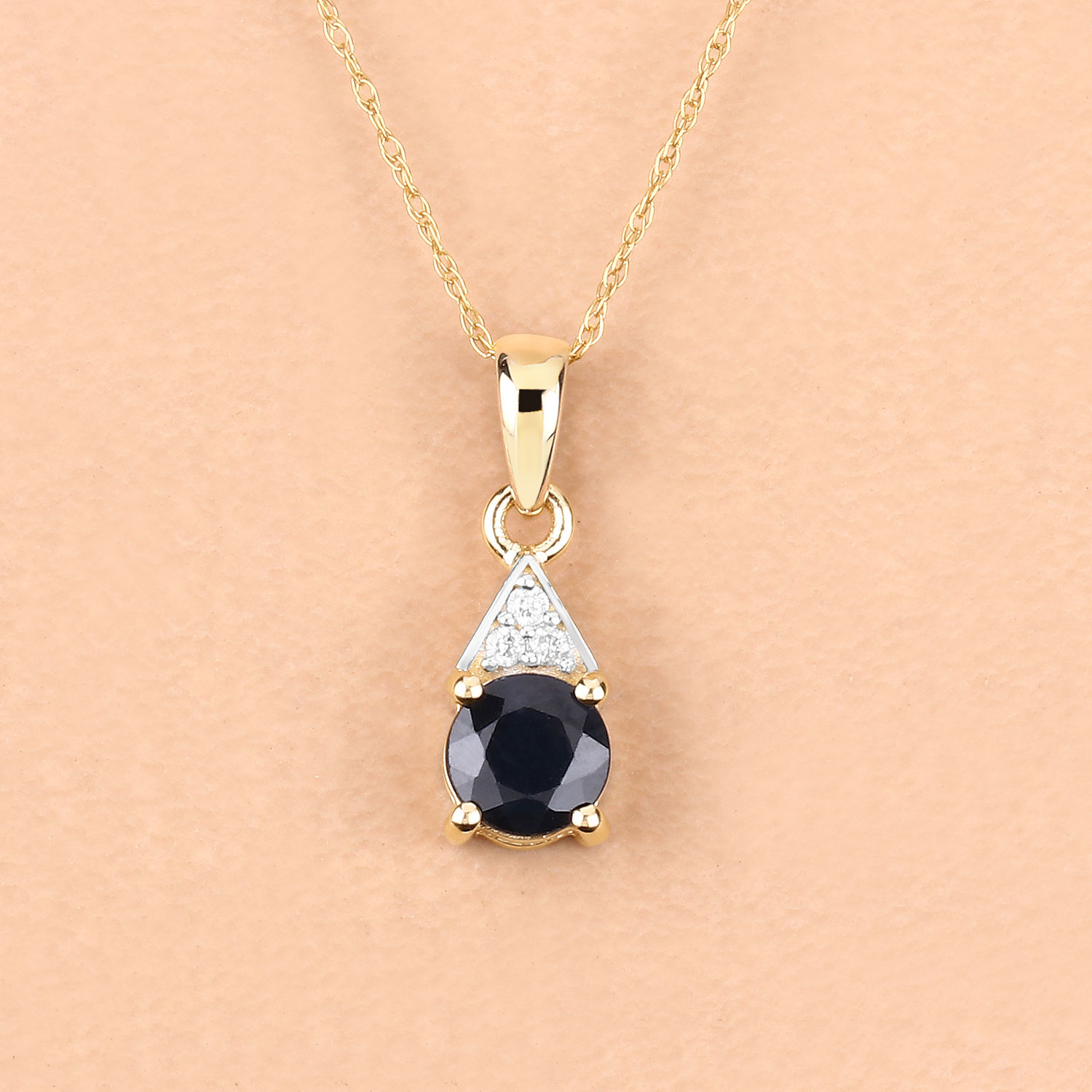 0.88 Carat Genuine Blue Sapphire and White Diamond 10K Yellow Gold Pendant
