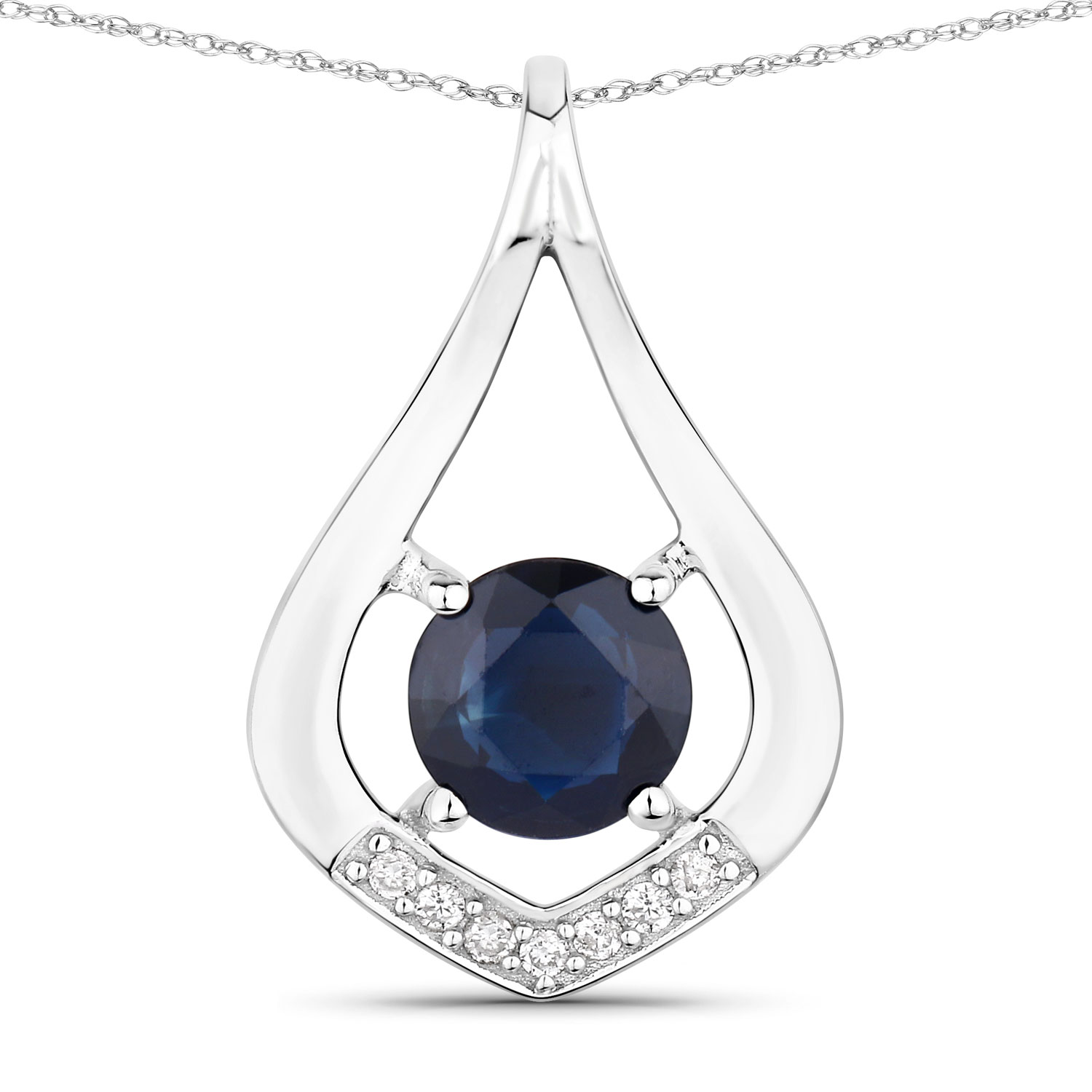 1.24 Carat Genuine Blue Sapphire and White Diamond 10K White Gold Pendant