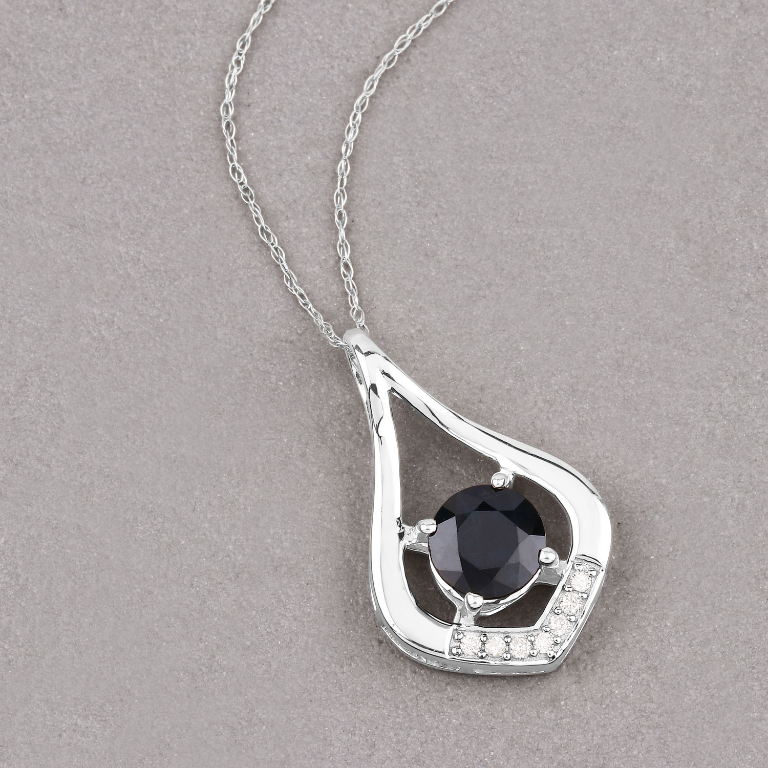 1.24 Carat Genuine Blue Sapphire and White Diamond 10K White Gold Pendant