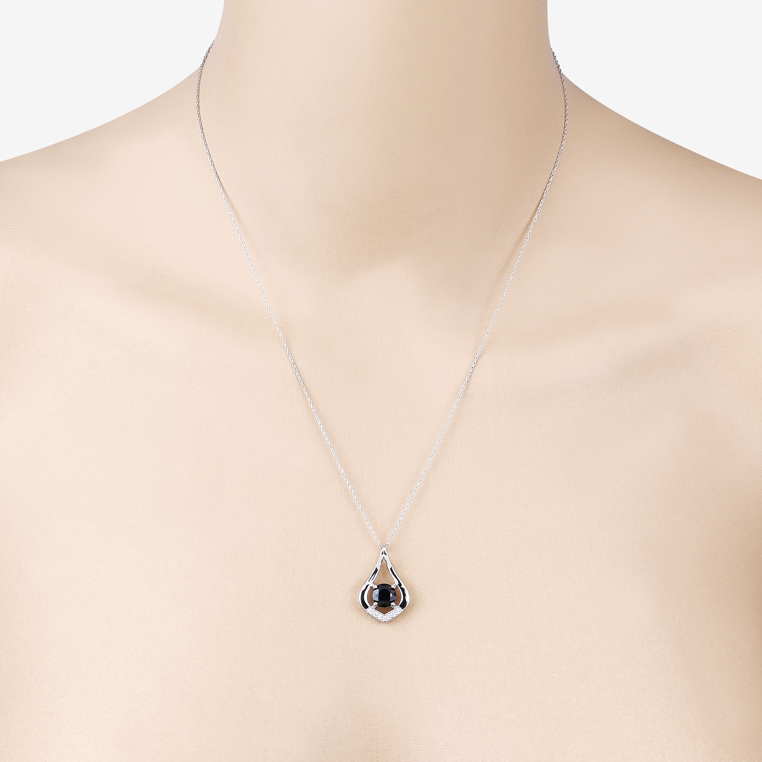 1.24 Carat Genuine Blue Sapphire and White Diamond 10K White Gold Pendant