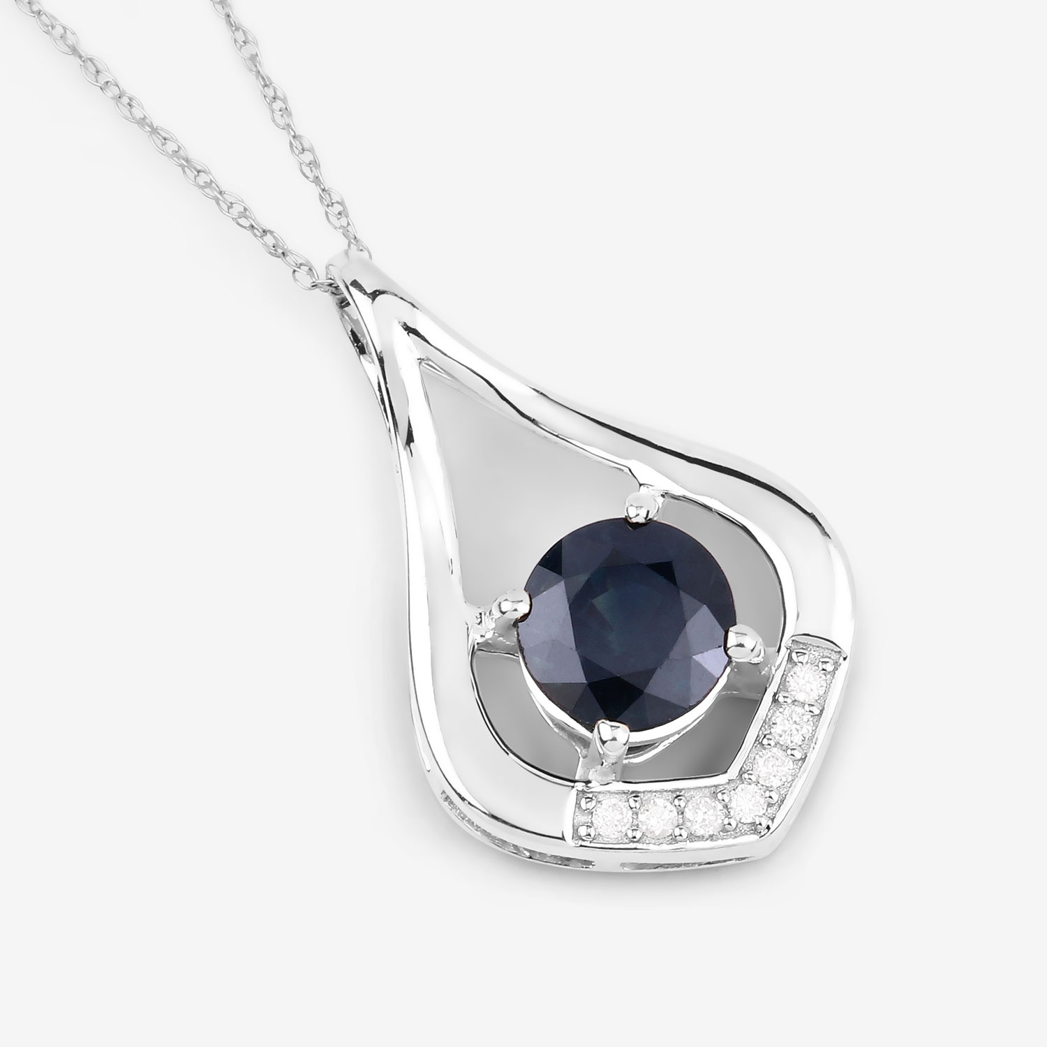 1.24 Carat Genuine Blue Sapphire and White Diamond 10K White Gold Pendant