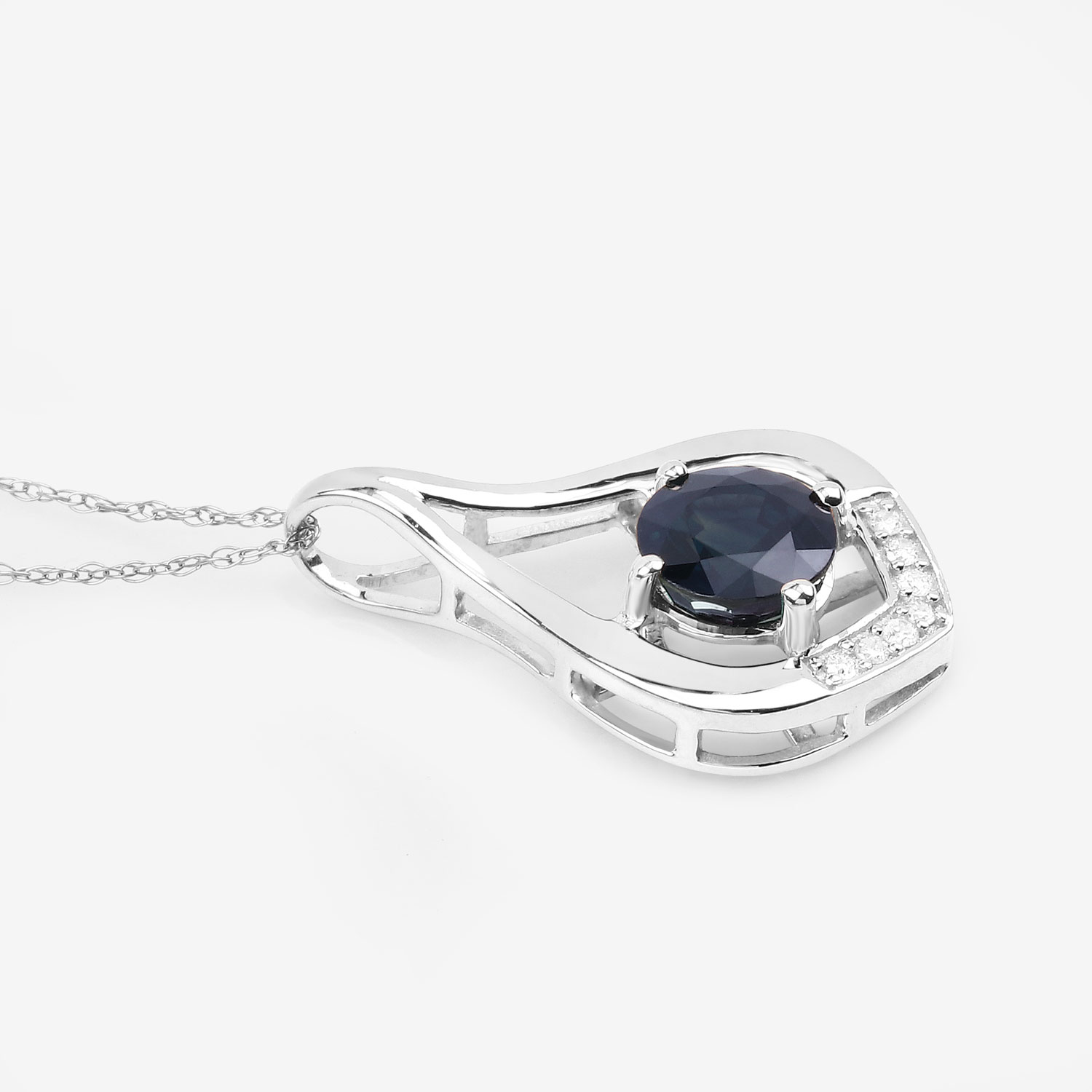 1.24 Carat Genuine Blue Sapphire and White Diamond 10K White Gold Pendant