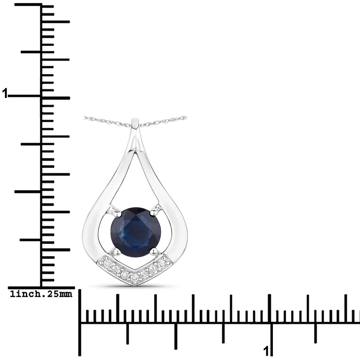 1.24 Carat Genuine Blue Sapphire and White Diamond 10K White Gold Pendant