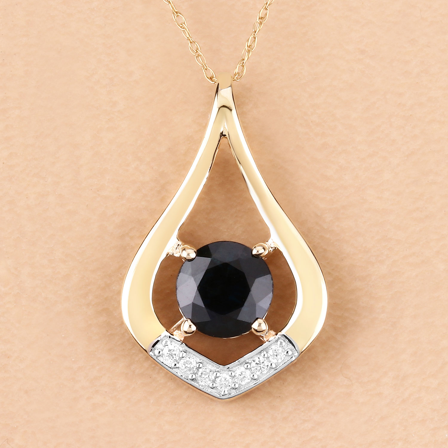 1.24 Carat Genuine Blue Sapphire and White Diamond 10K Yellow Gold Pendant