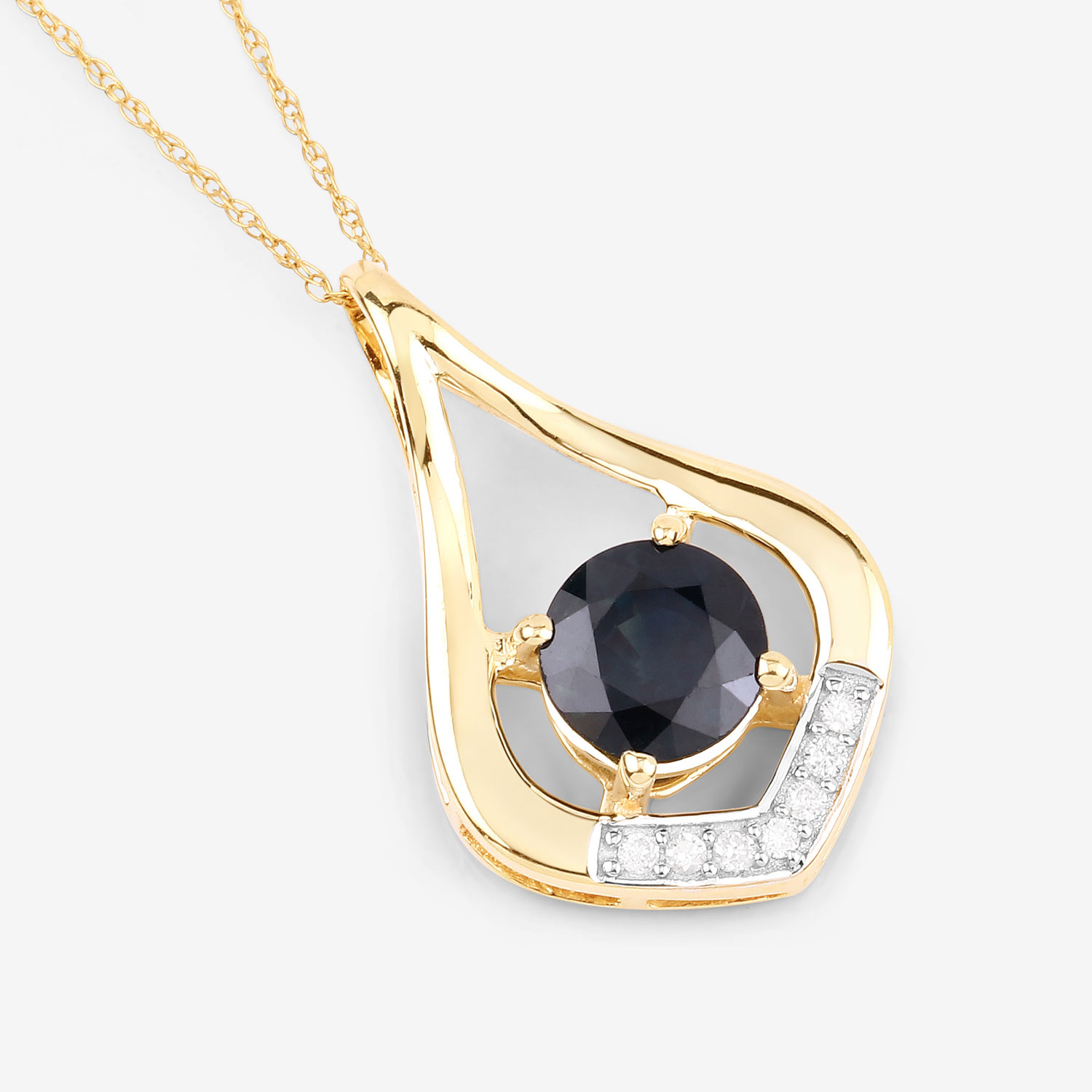 1.24 Carat Genuine Blue Sapphire and White Diamond 10K Yellow Gold Pendant