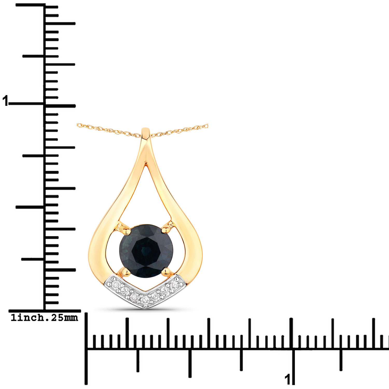 1.24 Carat Genuine Blue Sapphire and White Diamond 10K Yellow Gold Pendant