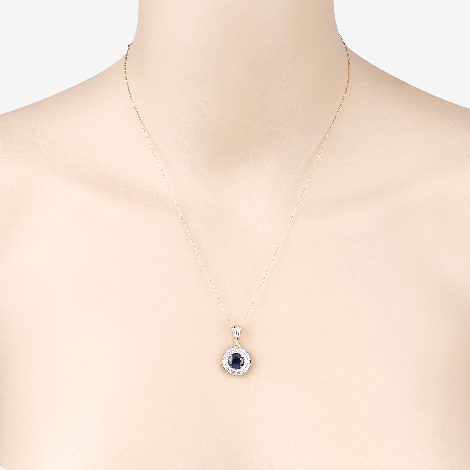 1.71 Carat Genuine Blue Sapphire and White Diamond 10K Yellow Gold Pendant