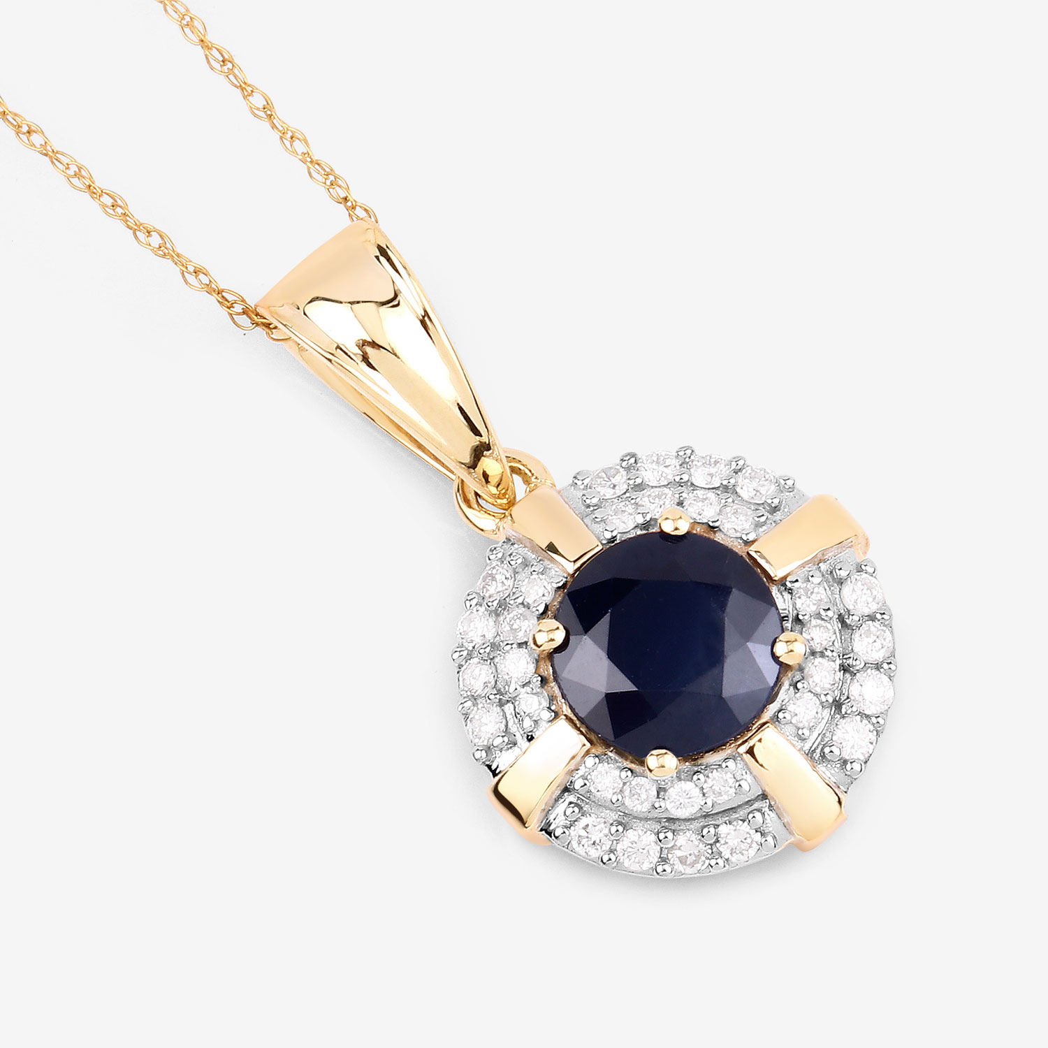 1.71 Carat Genuine Blue Sapphire and White Diamond 10K Yellow Gold Pendant