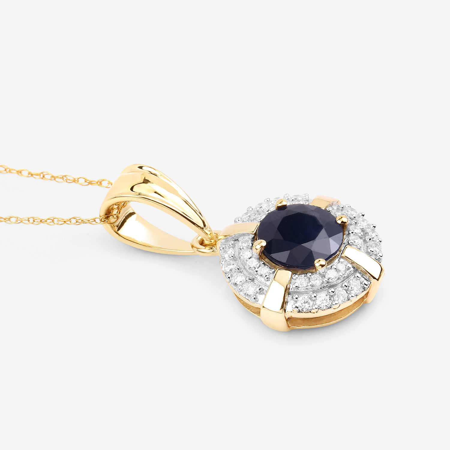 1.71 Carat Genuine Blue Sapphire and White Diamond 10K Yellow Gold Pendant