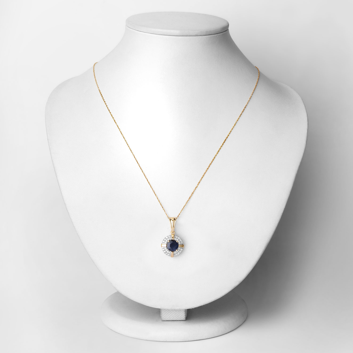 1.71 Carat Genuine Blue Sapphire and White Diamond 10K Yellow Gold Pendant
