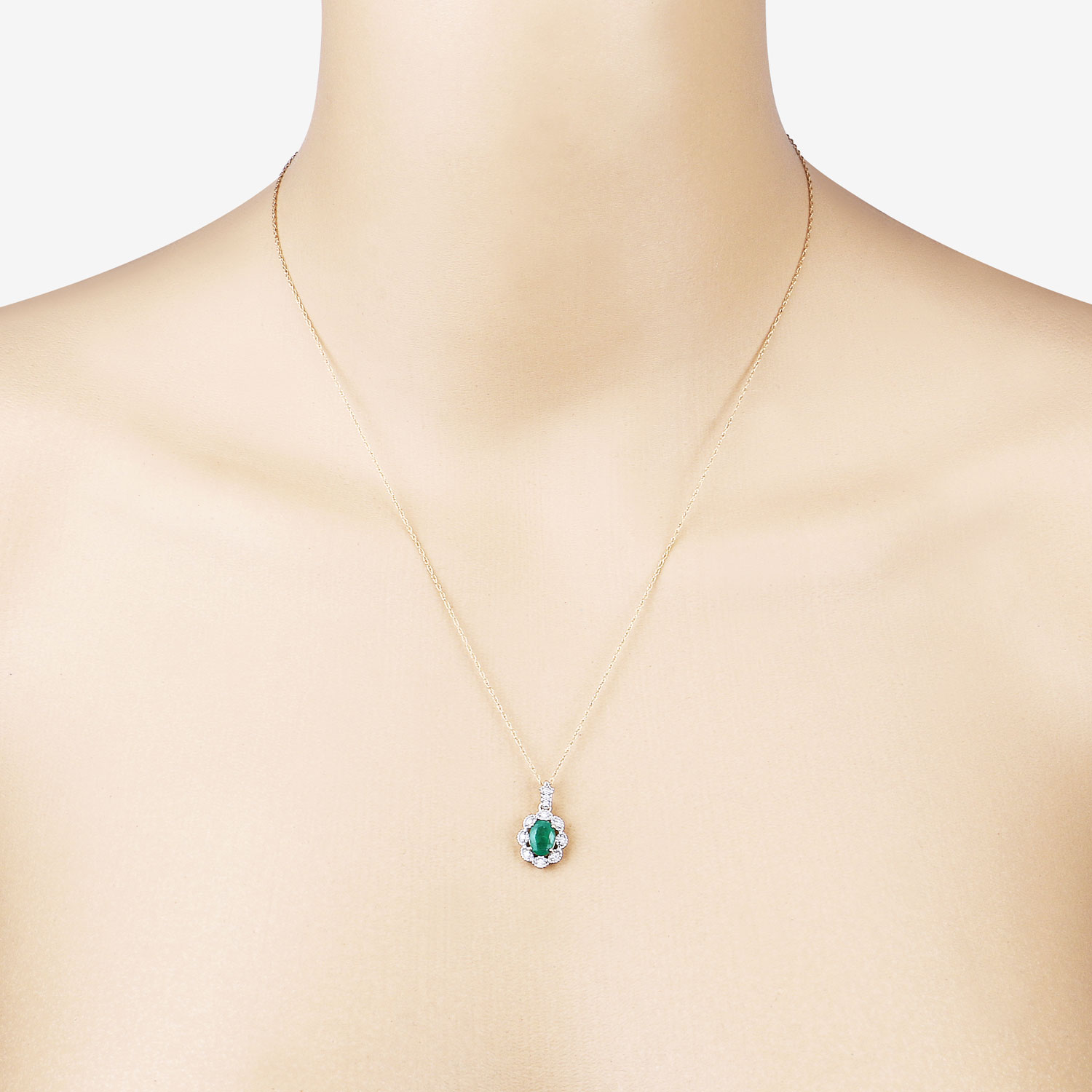 0.79 Carat Genuine Zambian Emerald and White Diamond 10K Yellow Gold Pendant