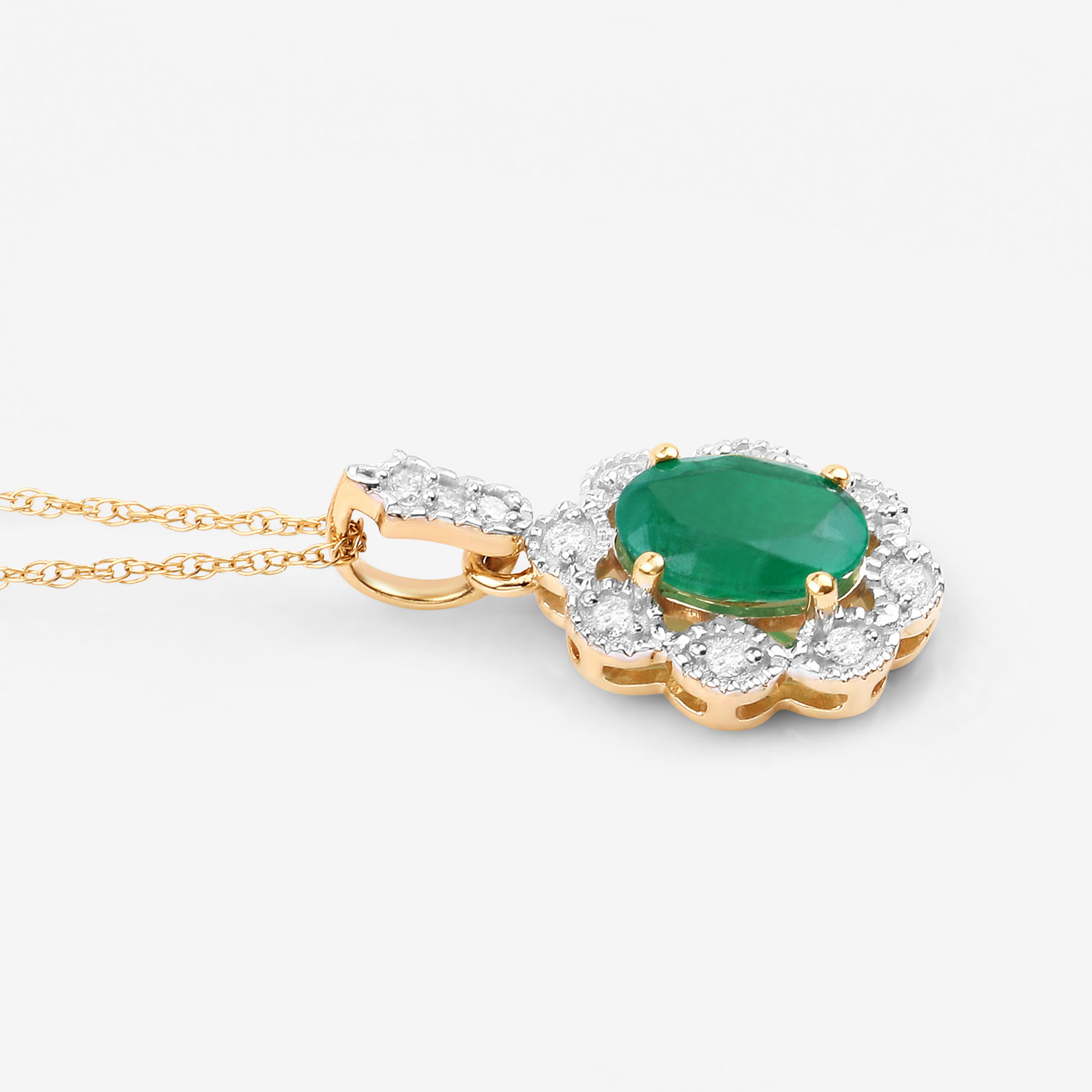 0.79 Carat Genuine Zambian Emerald and White Diamond 10K Yellow Gold Pendant