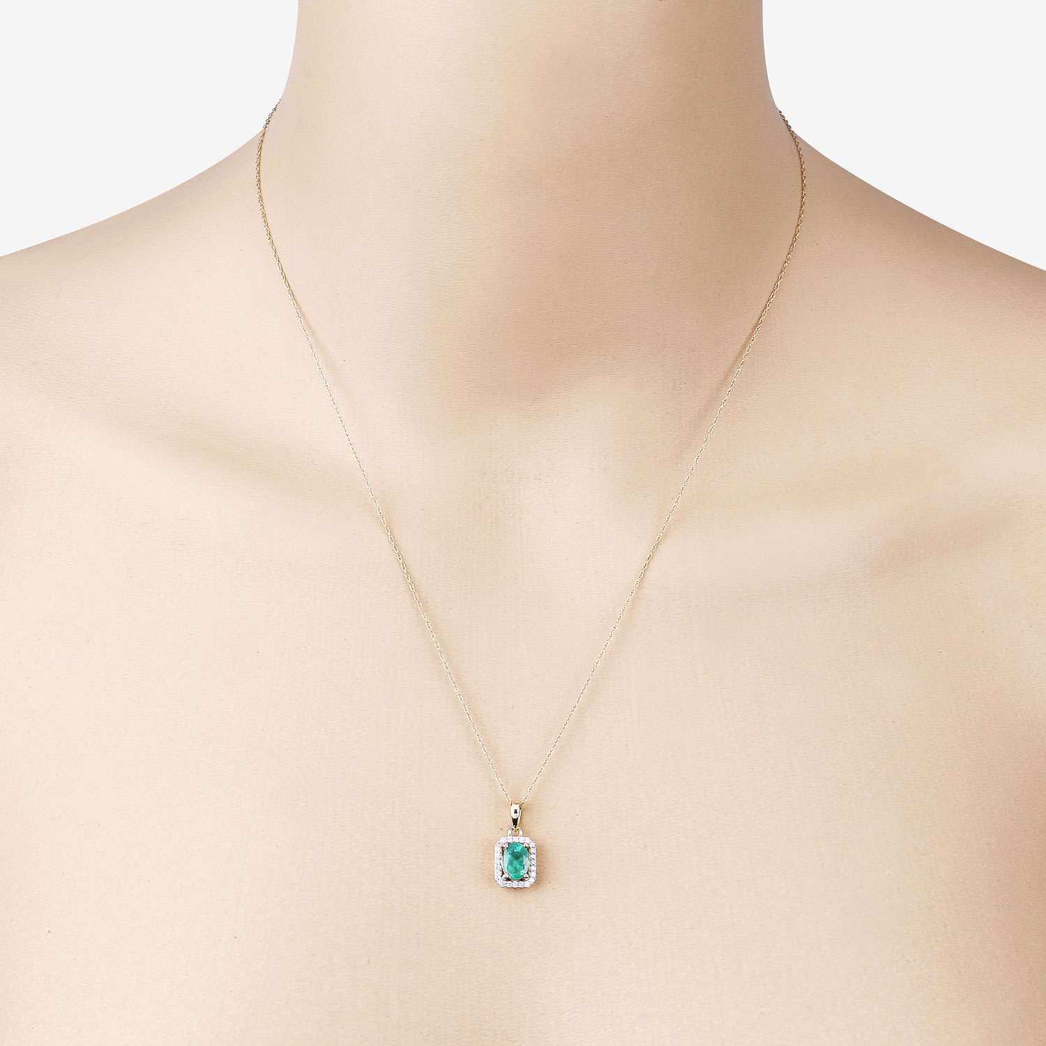 0.83 Carat Genuine Zambian Emerald and White Diamond 10K Yellow Gold Pendant