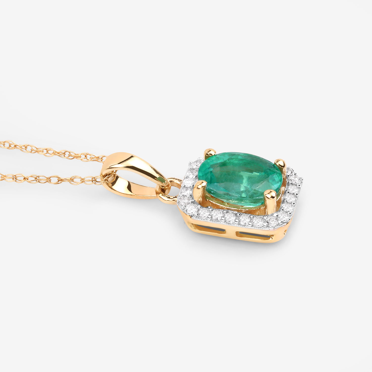0.83 Carat Genuine Zambian Emerald and White Diamond 10K Yellow Gold Pendant