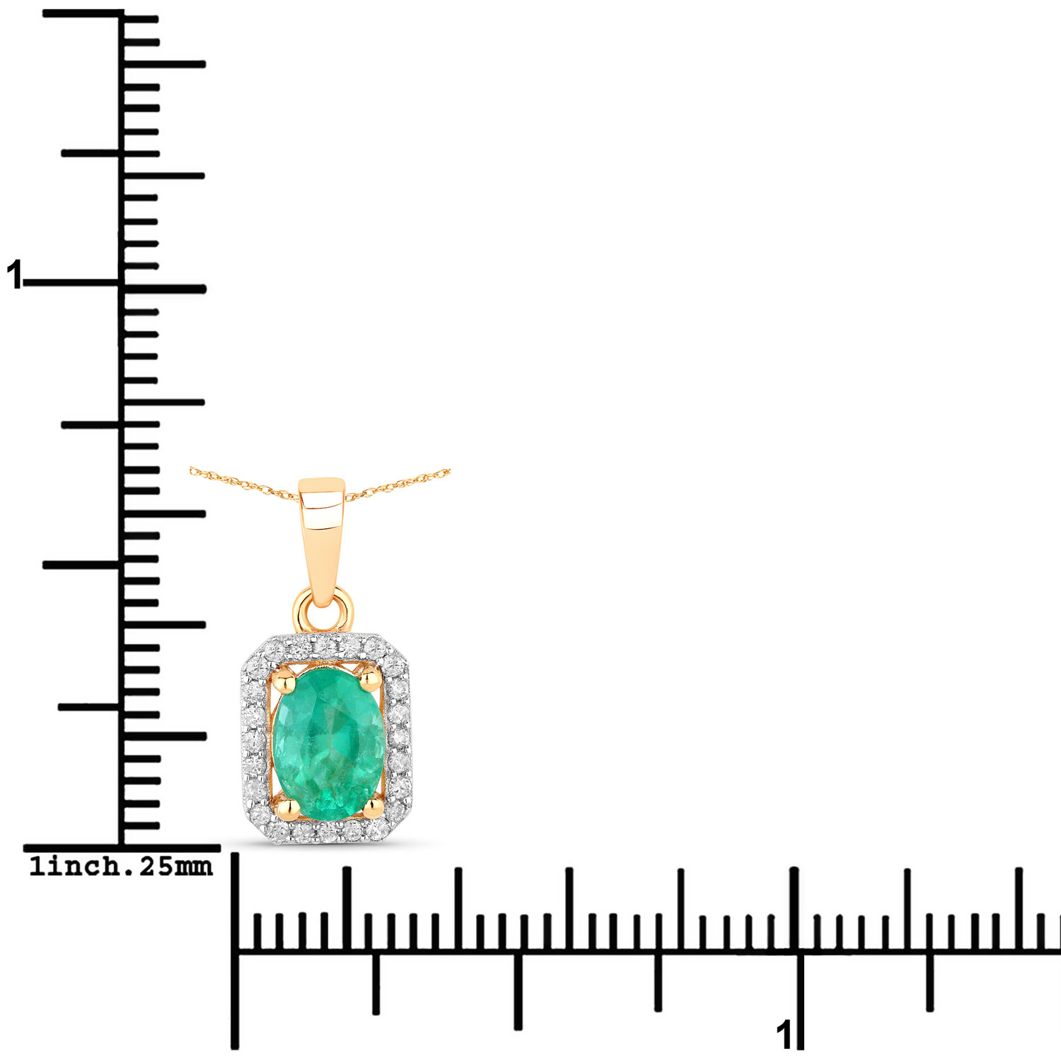 0.83 Carat Genuine Zambian Emerald and White Diamond 10K Yellow Gold Pendant