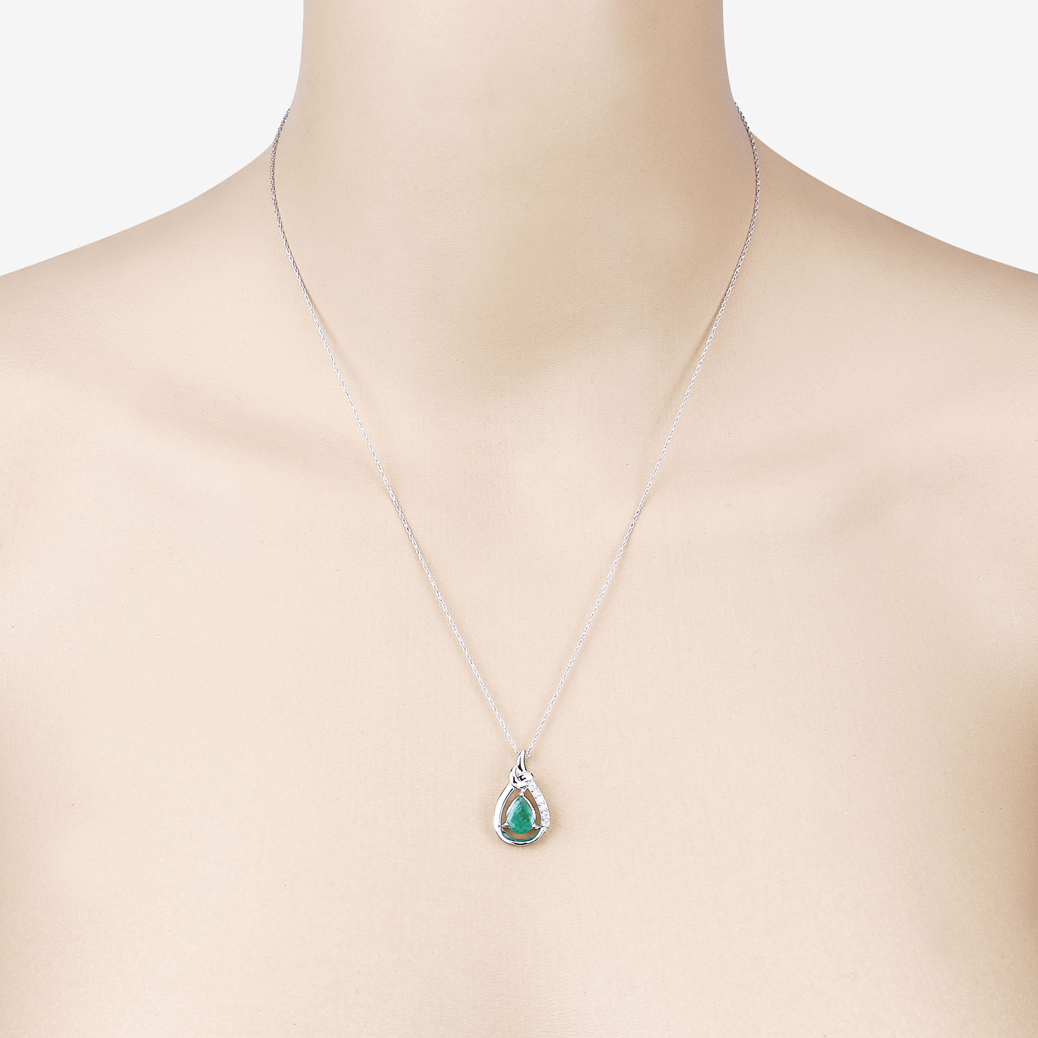 1.18 Carat Genuine Zambian Emerald and White Diamond 10K White Gold Pendant