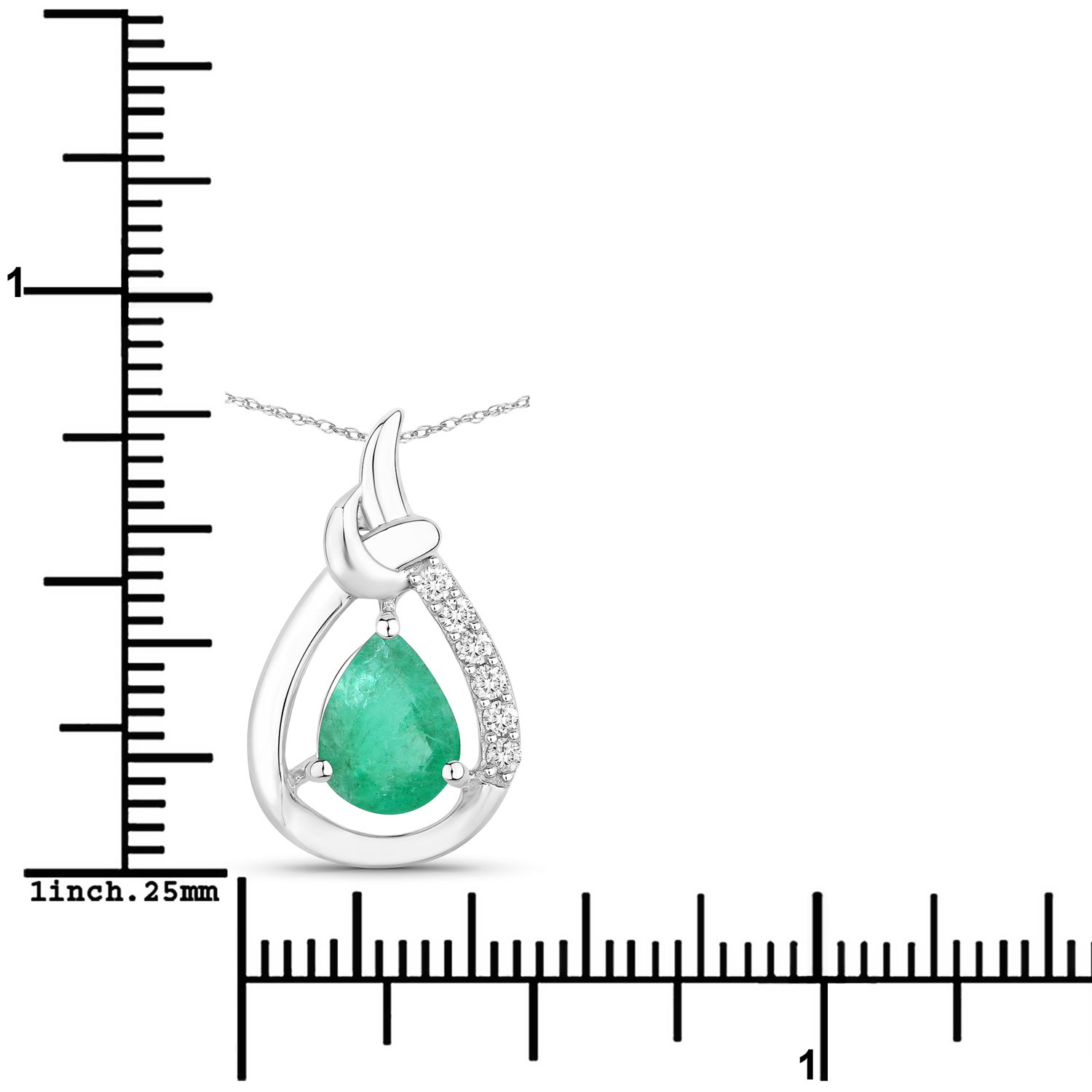 1.18 Carat Genuine Zambian Emerald and White Diamond 10K White Gold Pendant