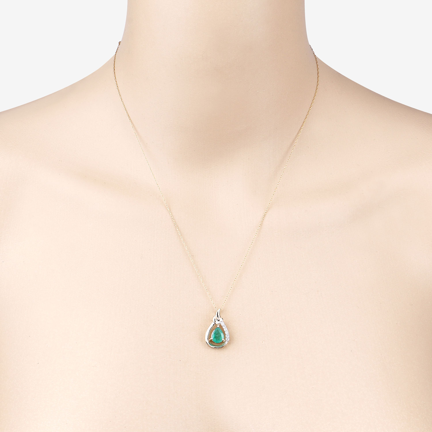 1.18 Carat Genuine Zambian Emerald and White Diamond 10K Yellow Gold Pendant