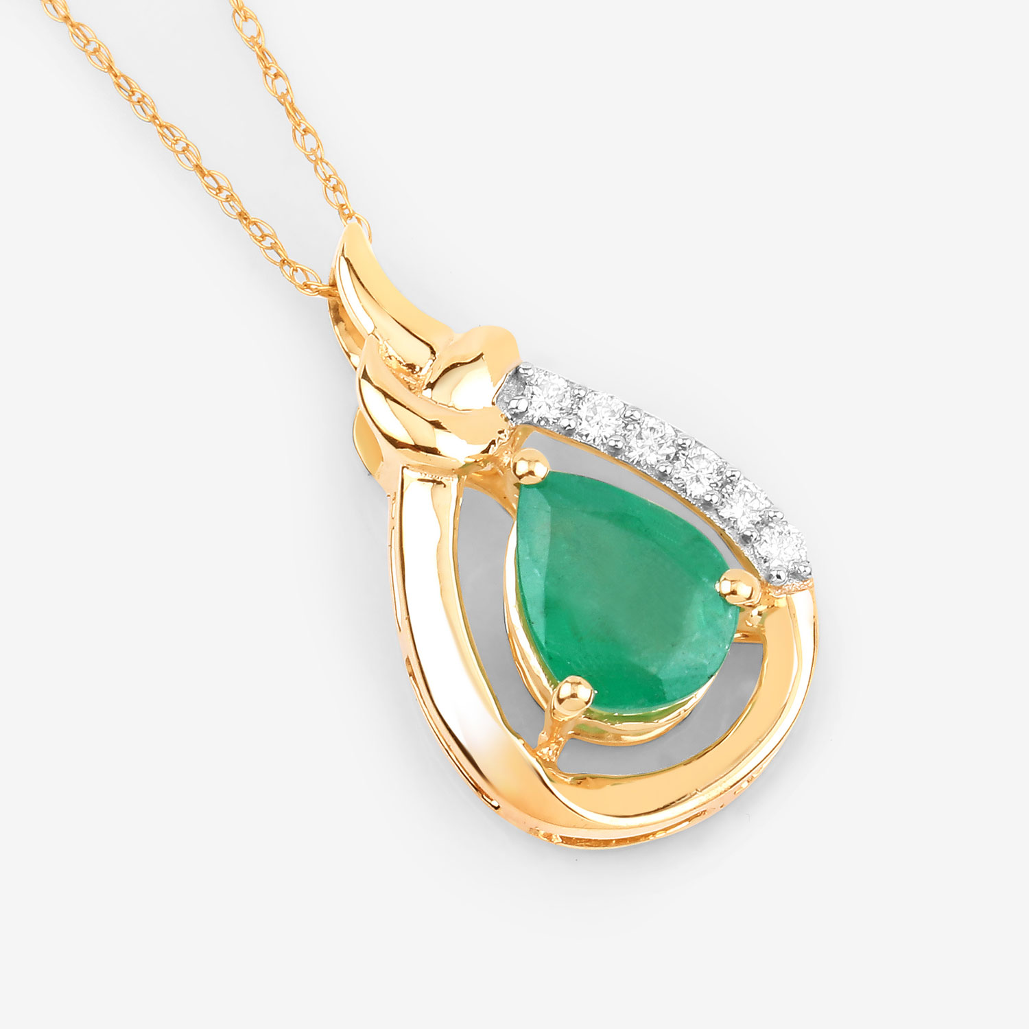 1.18 Carat Genuine Zambian Emerald and White Diamond 10K Yellow Gold Pendant