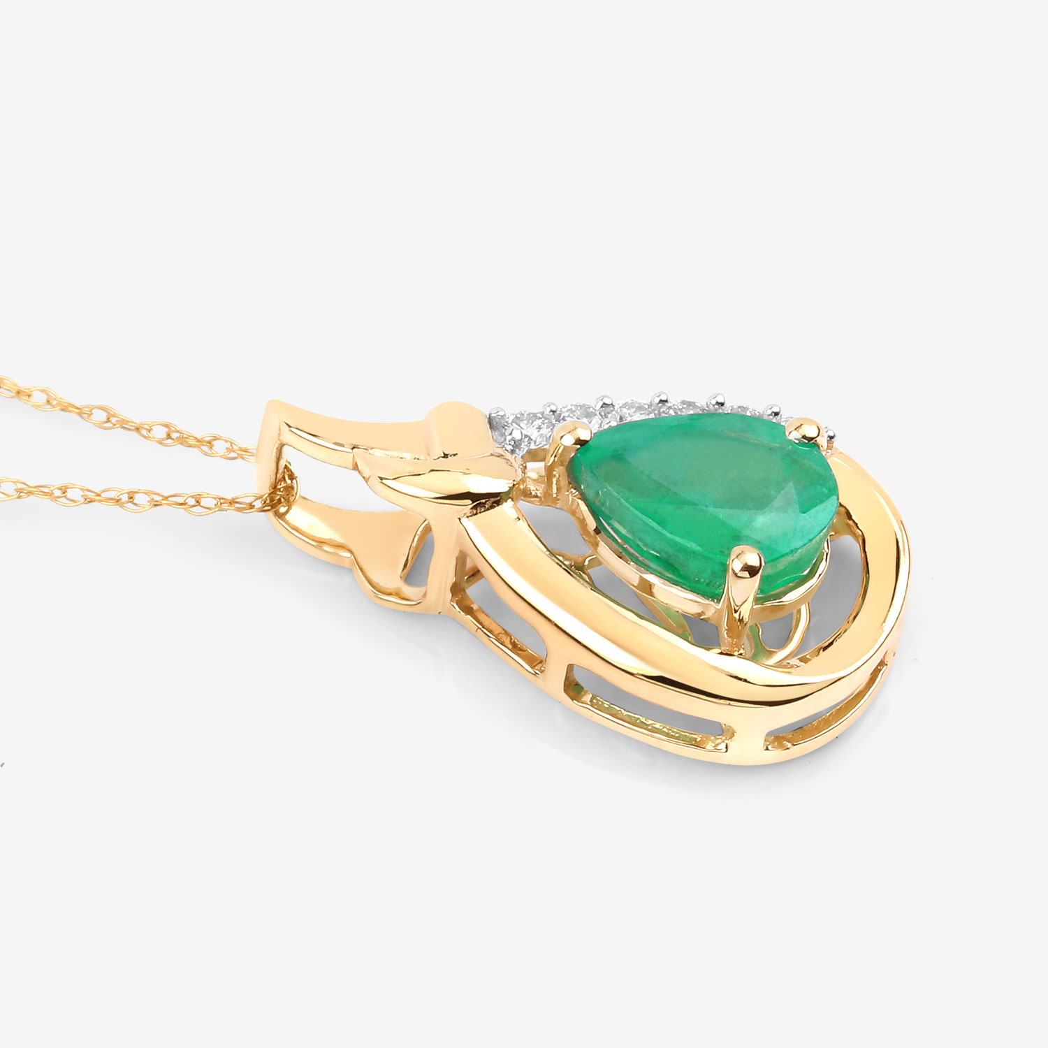 1.18 Carat Genuine Zambian Emerald and White Diamond 10K Yellow Gold Pendant