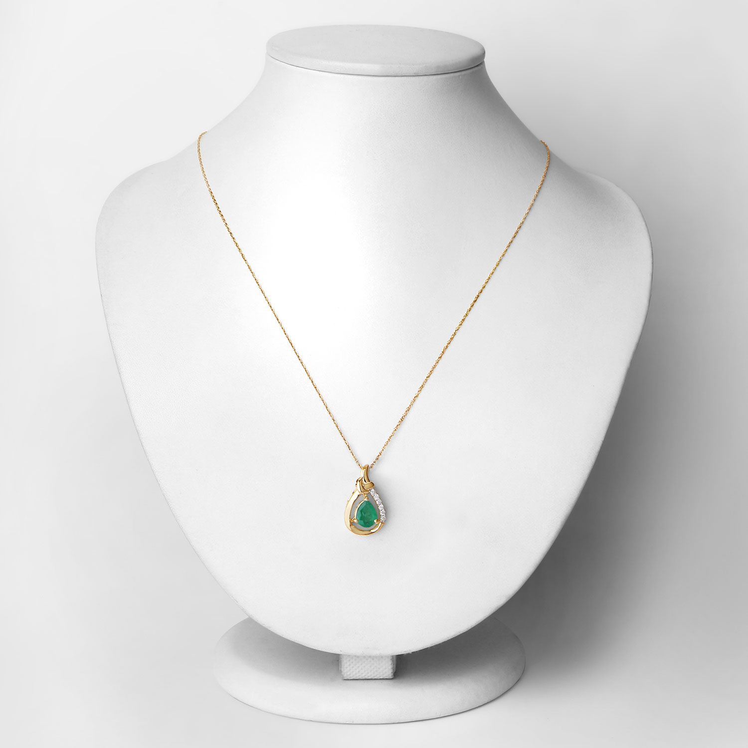 1.18 Carat Genuine Zambian Emerald and White Diamond 10K Yellow Gold Pendant