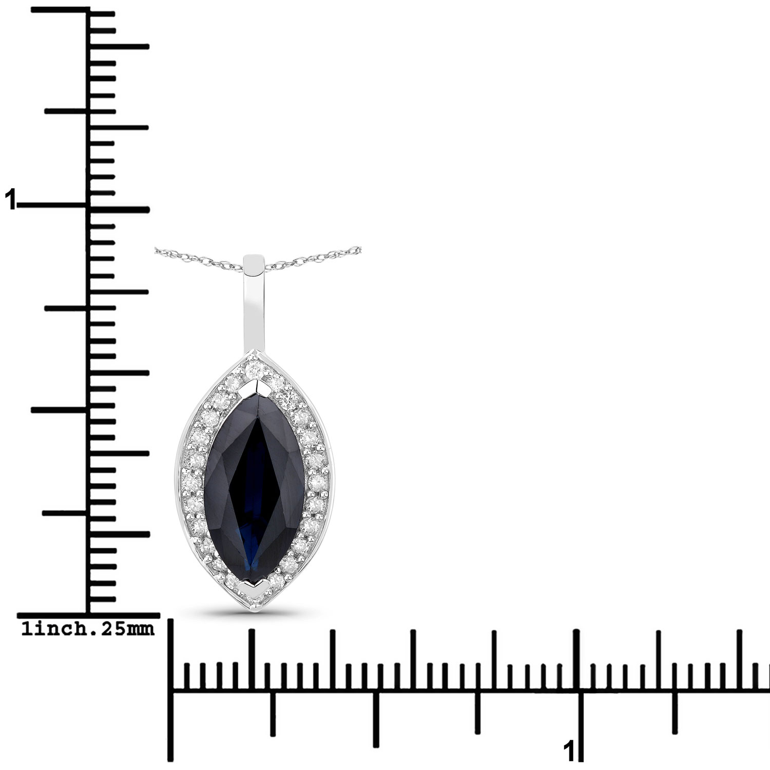 2.29 Carat Genuine Blue Sapphire and White Diamond 10K White Gold Pendant