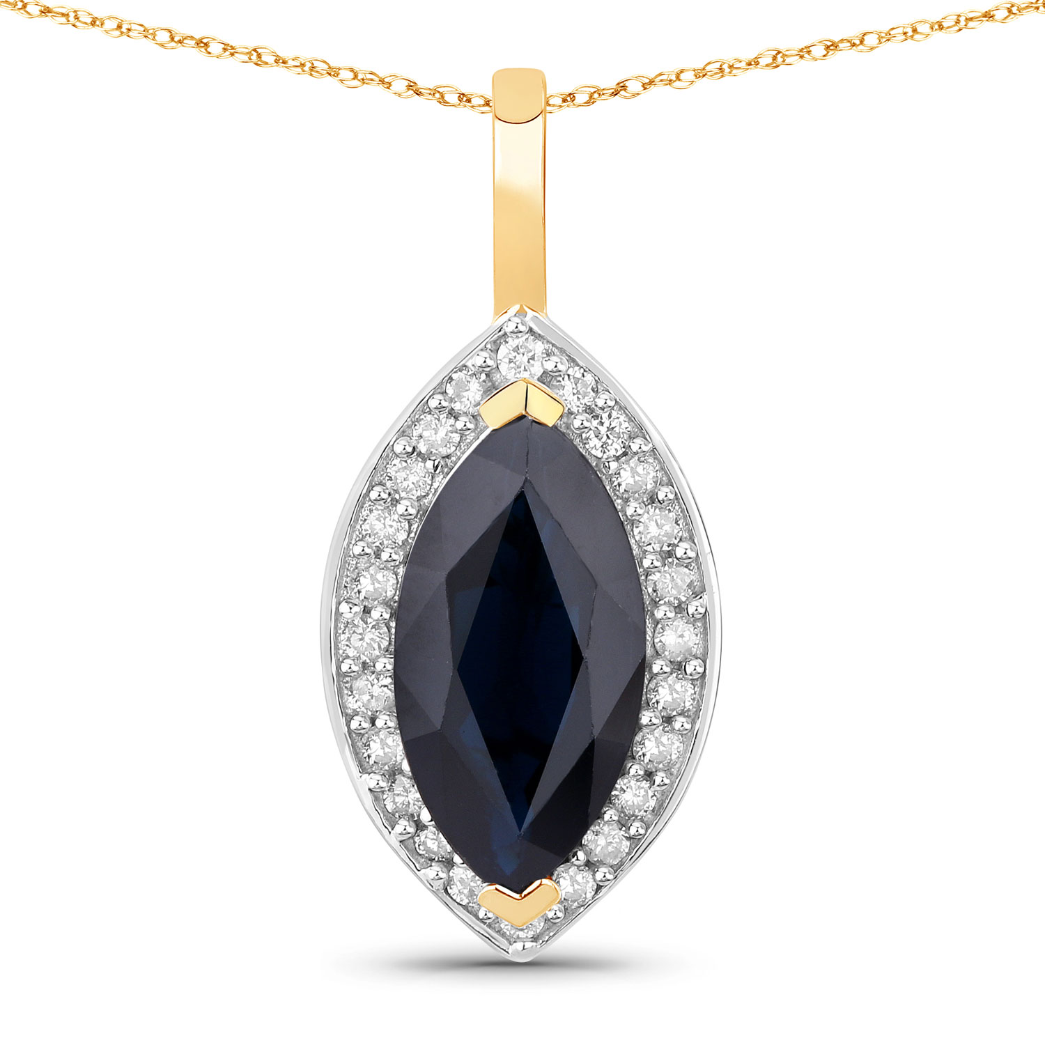 2.29 Carat Genuine Blue Sapphire and White Diamond 10K Yellow Gold Pendant