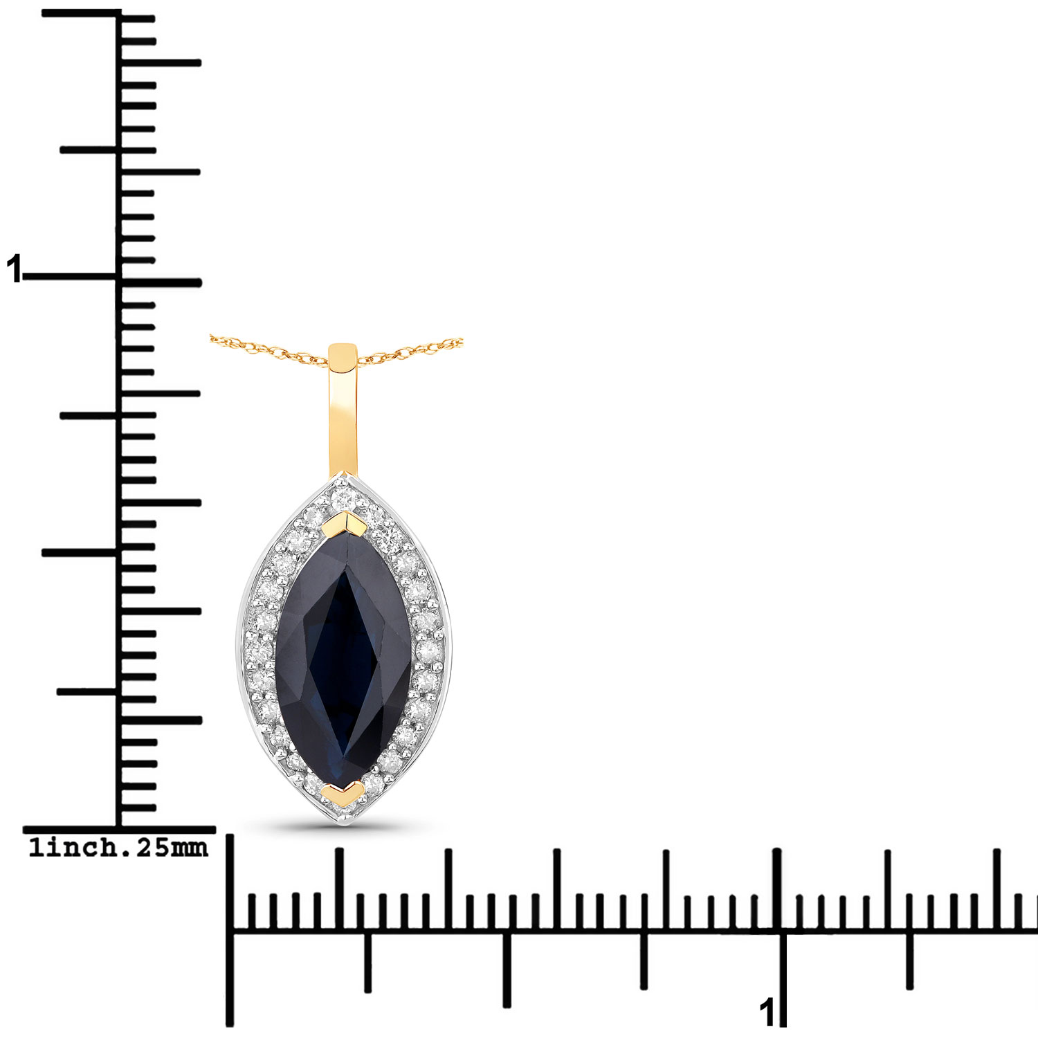 2.29 Carat Genuine Blue Sapphire and White Diamond 10K Yellow Gold Pendant