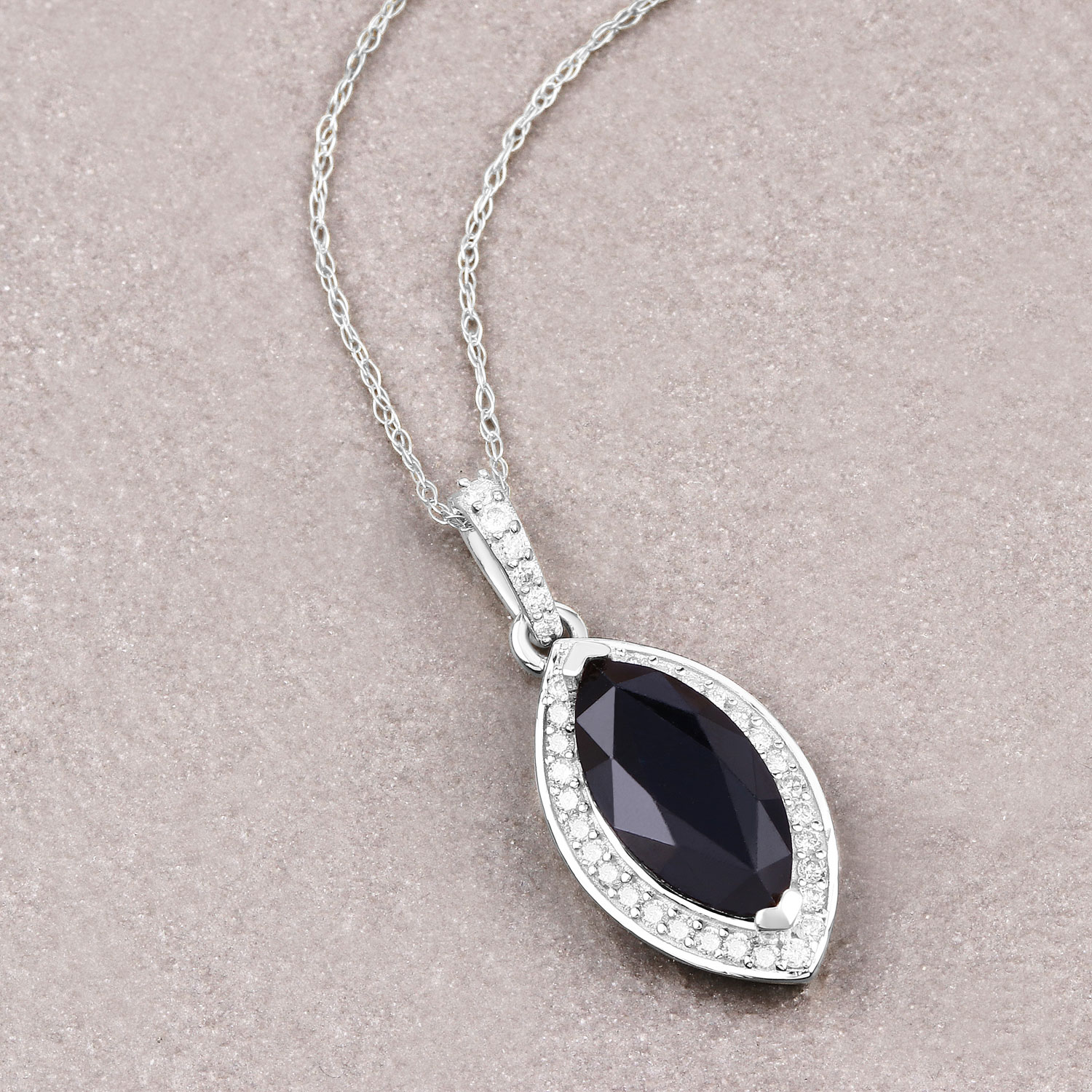 2.27 Carat Genuine Blue Sapphire and White Diamond 10K White Gold Pendant