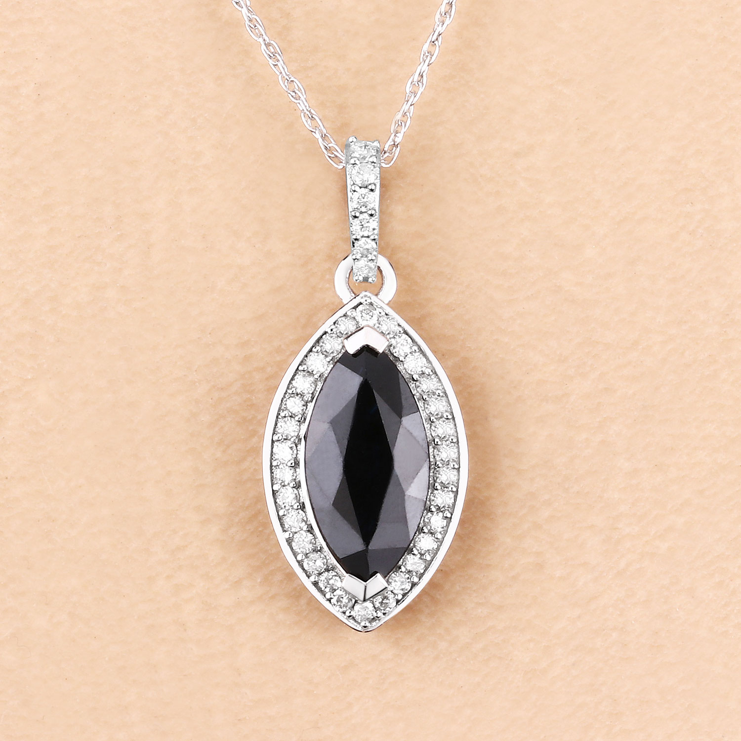 2.27 Carat Genuine Blue Sapphire and White Diamond 10K White Gold Pendant