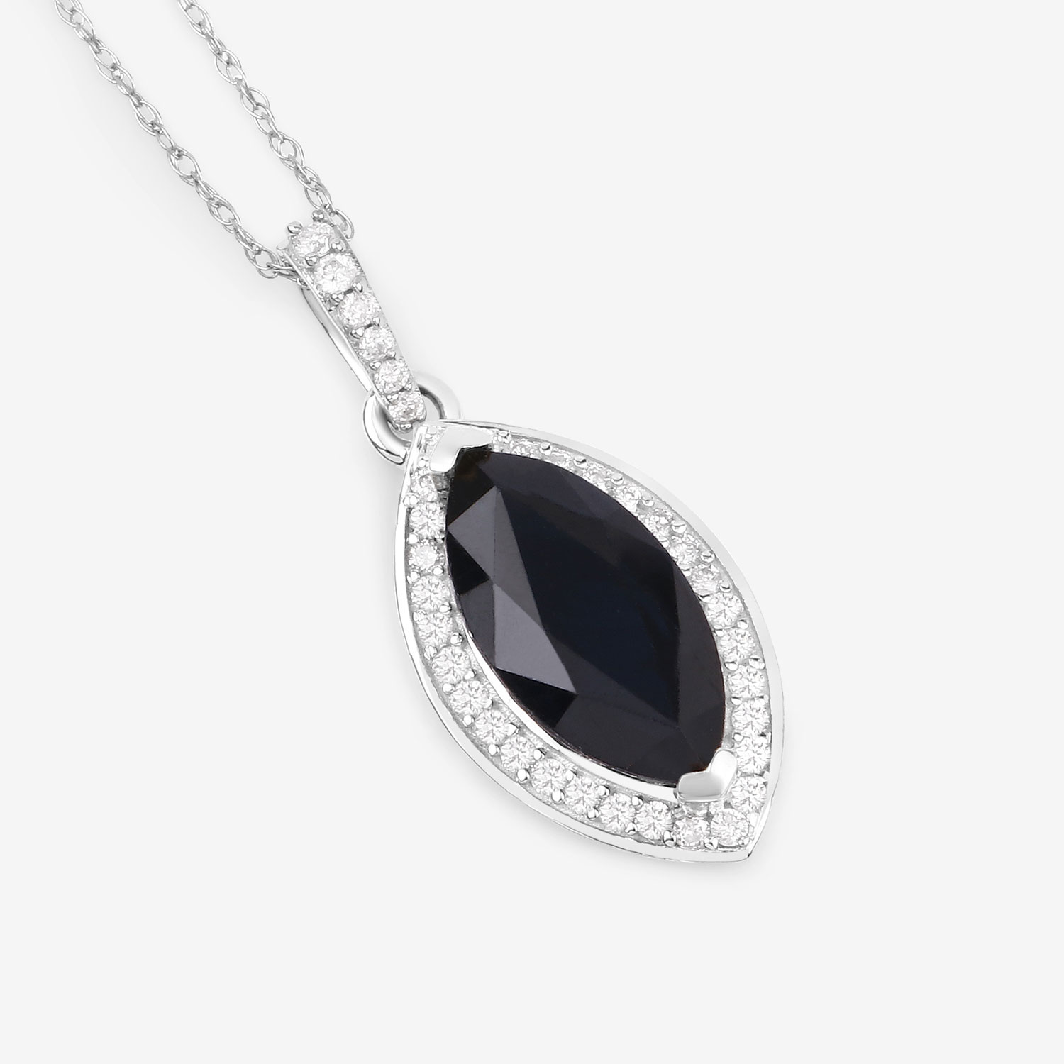 2.27 Carat Genuine Blue Sapphire and White Diamond 10K White Gold Pendant