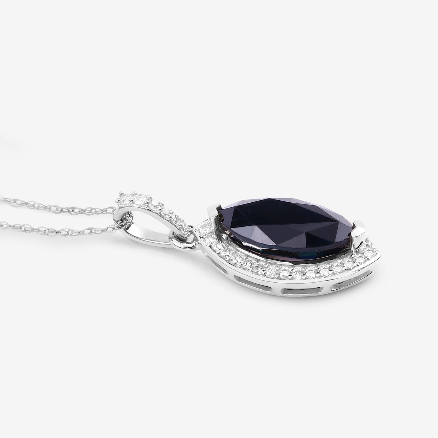 2.27 Carat Genuine Blue Sapphire and White Diamond 10K White Gold Pendant