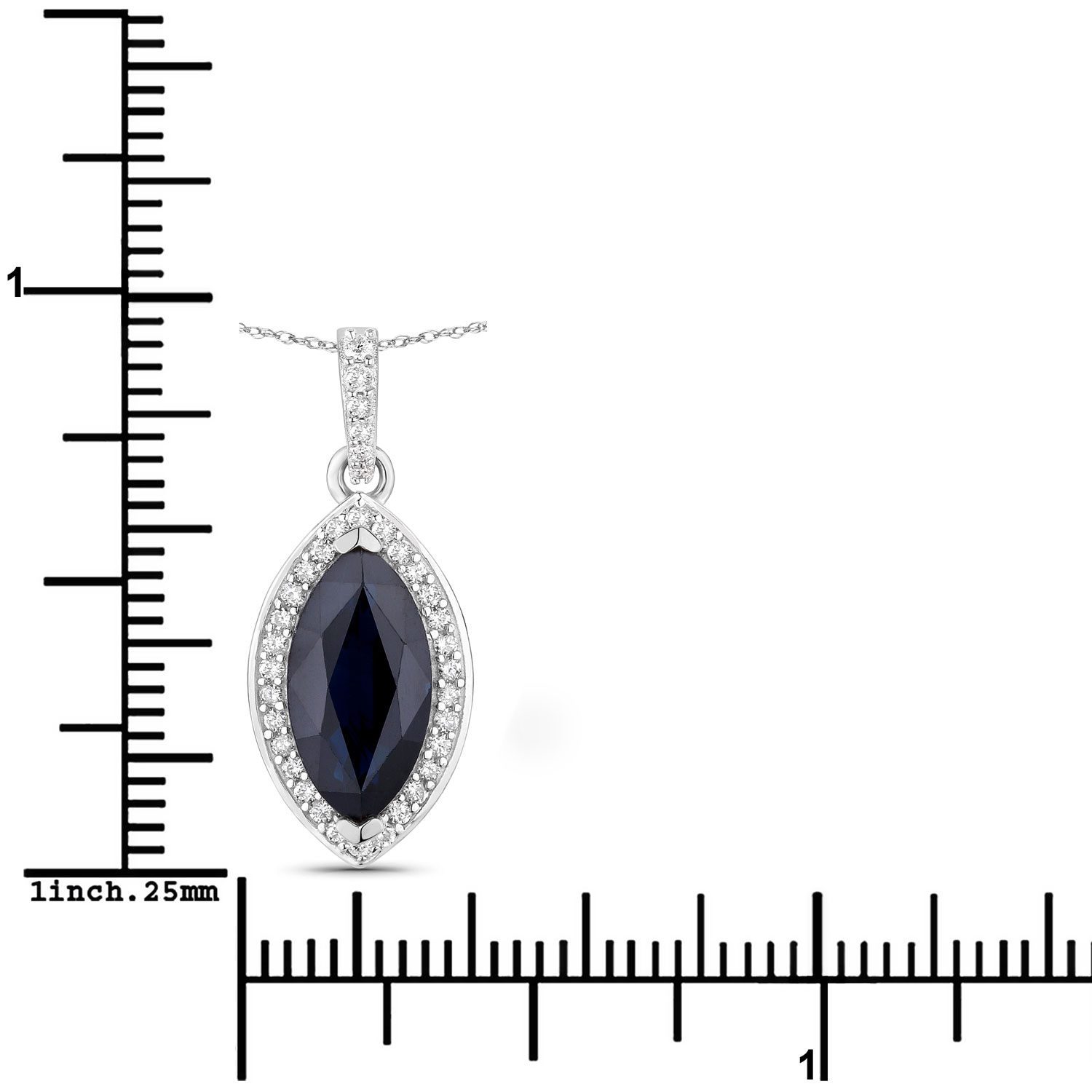 2.27 Carat Genuine Blue Sapphire and White Diamond 10K White Gold Pendant