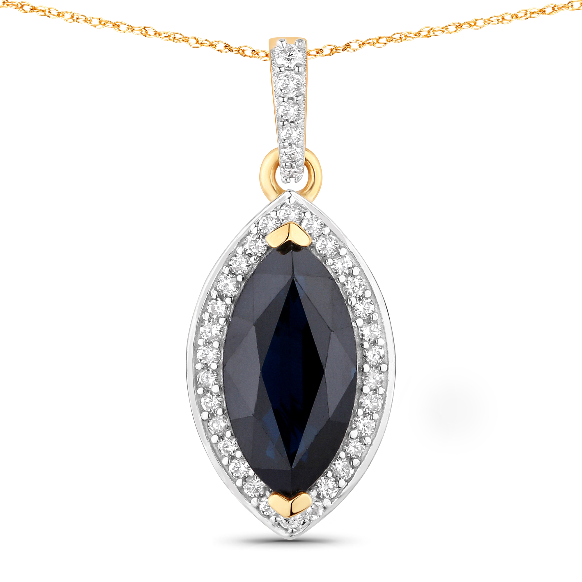 2.27 Carat Genuine Blue Sapphire and White Diamond 10K Yellow Gold Pendant