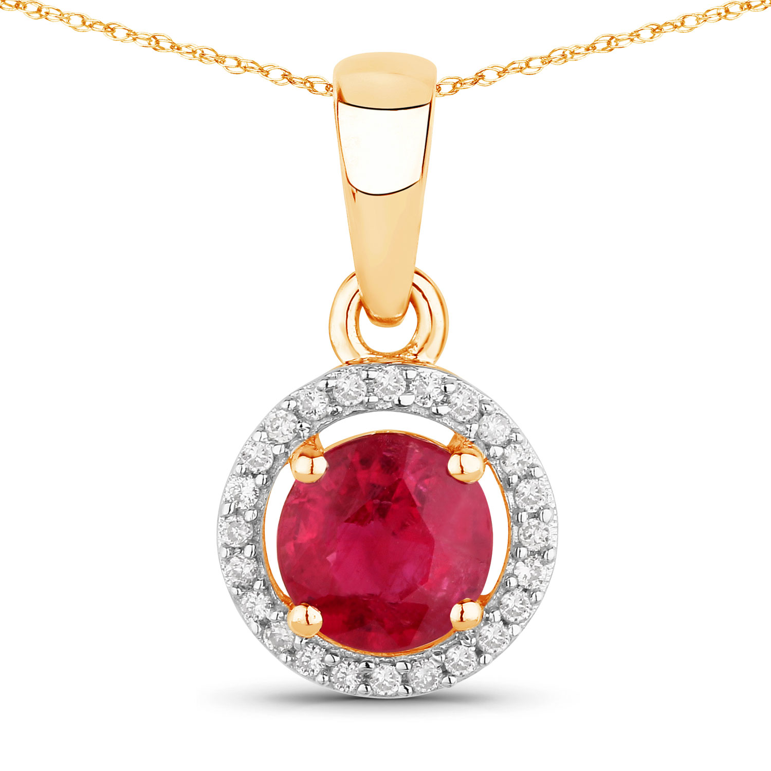 0.62 Carat Genuine Ruby and White Diamond 14K Yellow Gold Pendant