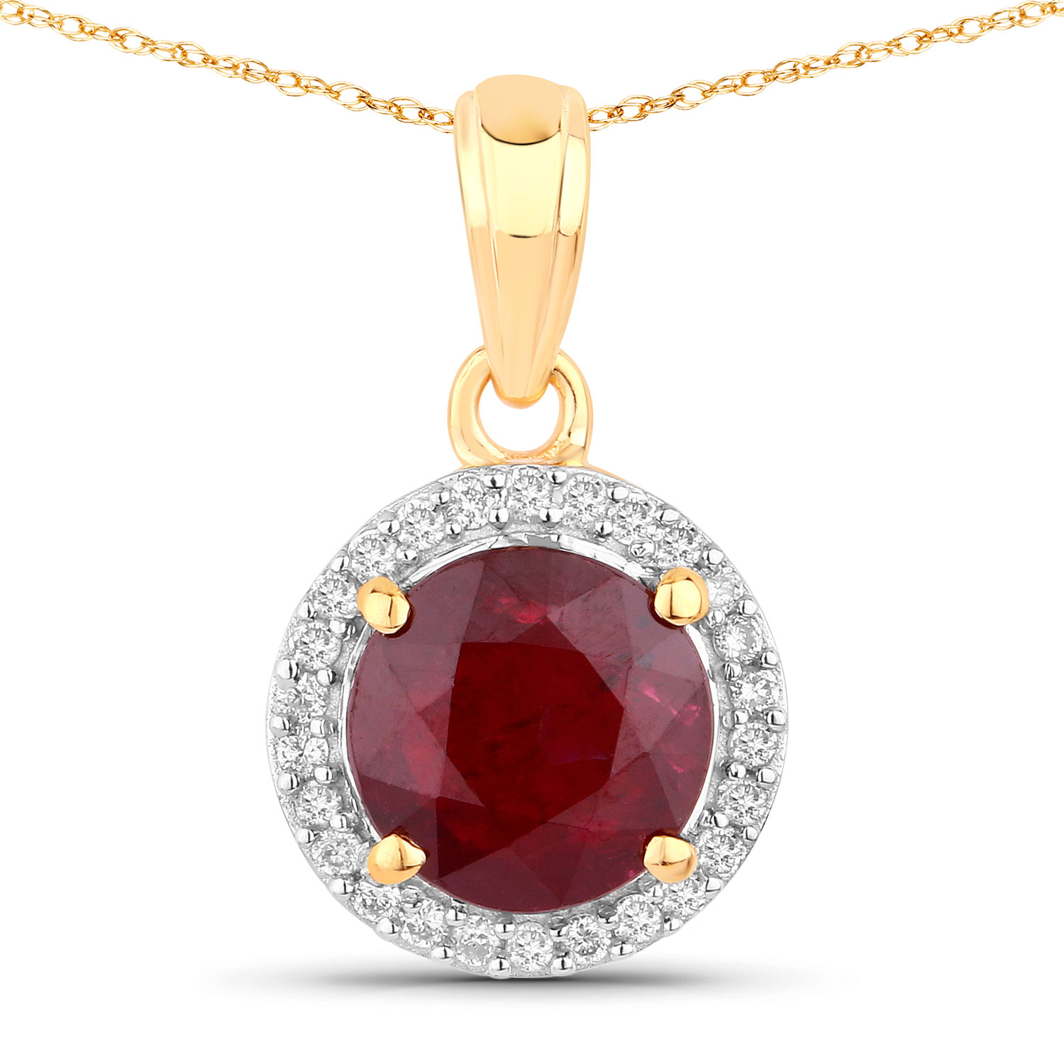 1.49 Carat Genuine Ruby and White Diamond 14K Yellow Gold Pendant