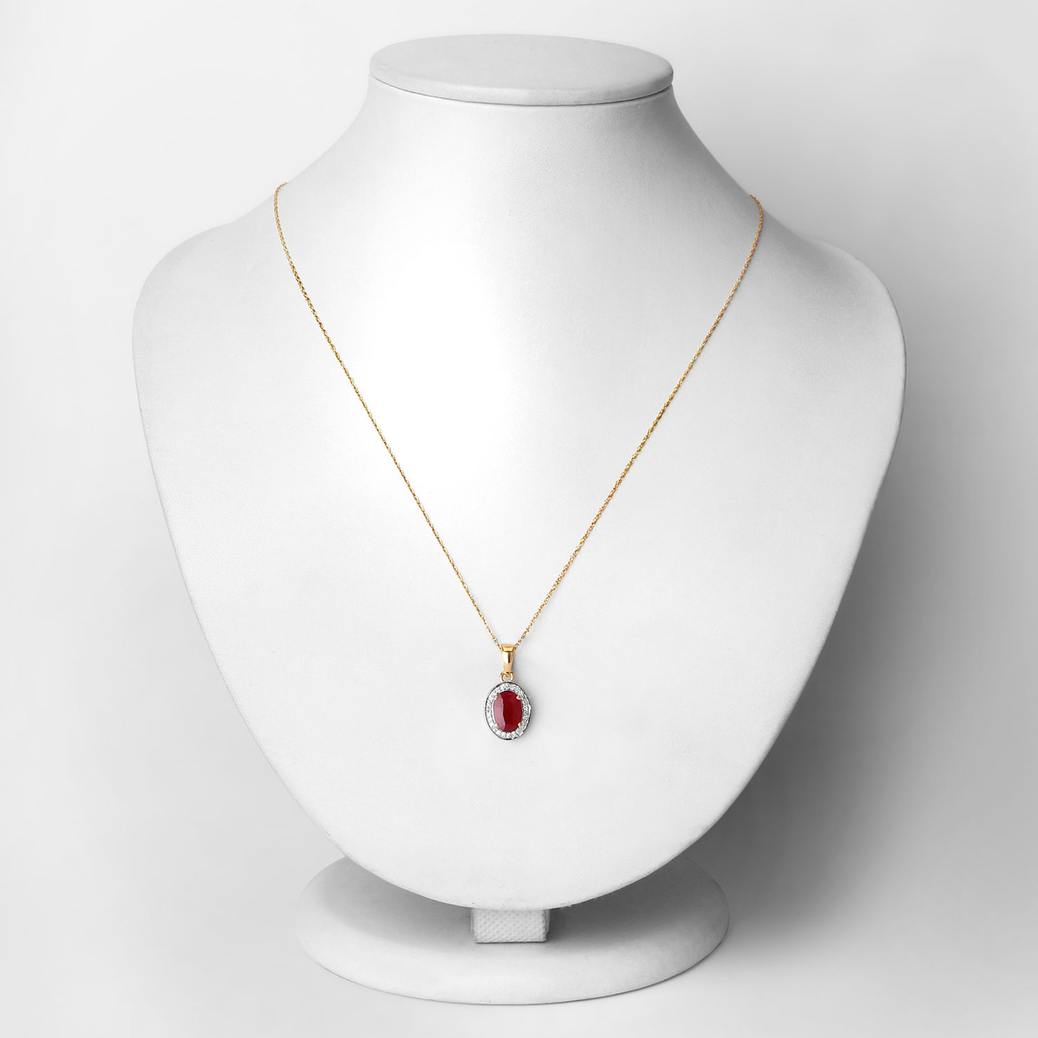 1.82 Carat Genuine Ruby and White Diamond 14K Yellow Gold Pendant