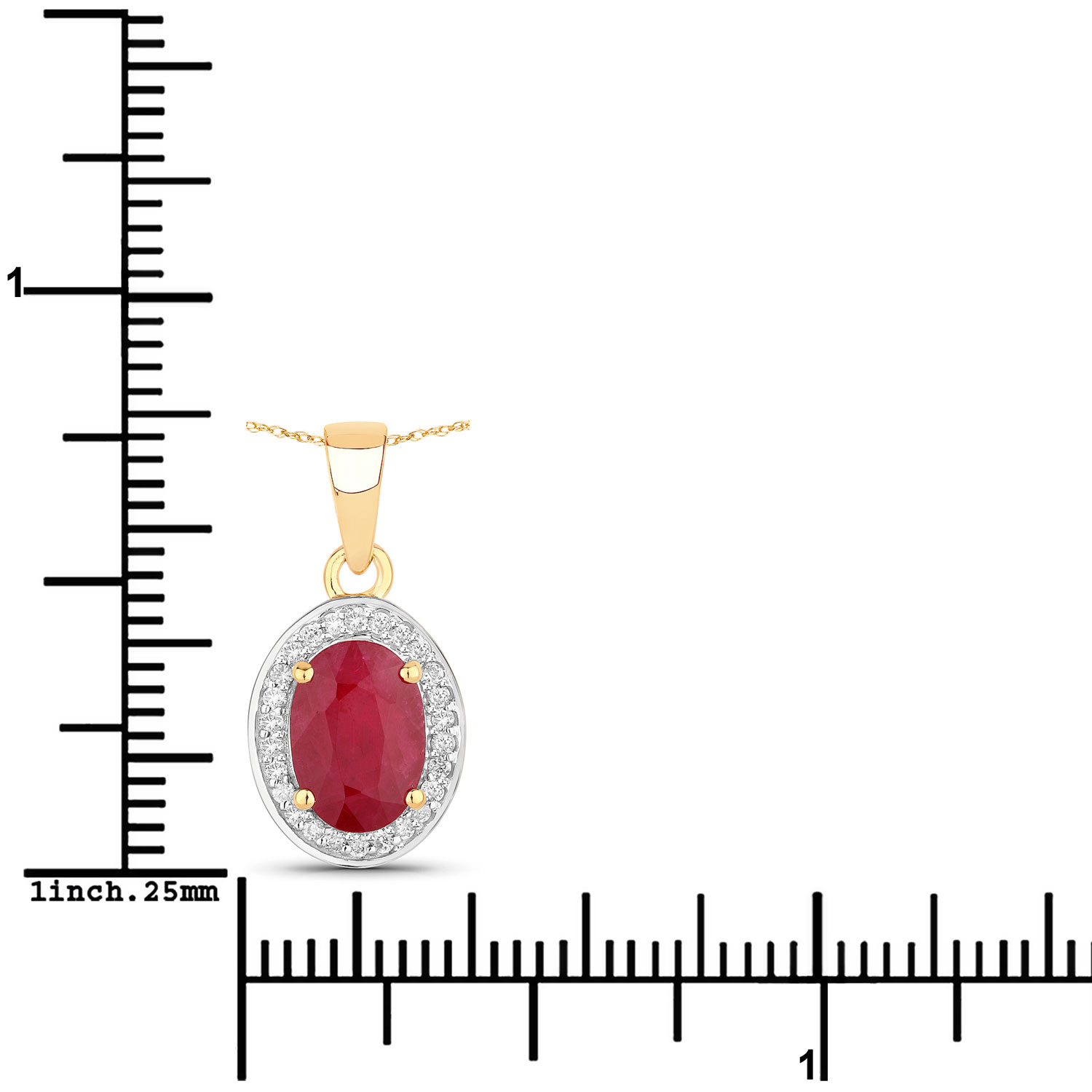 1.82 Carat Genuine Ruby and White Diamond 14K Yellow Gold Pendant
