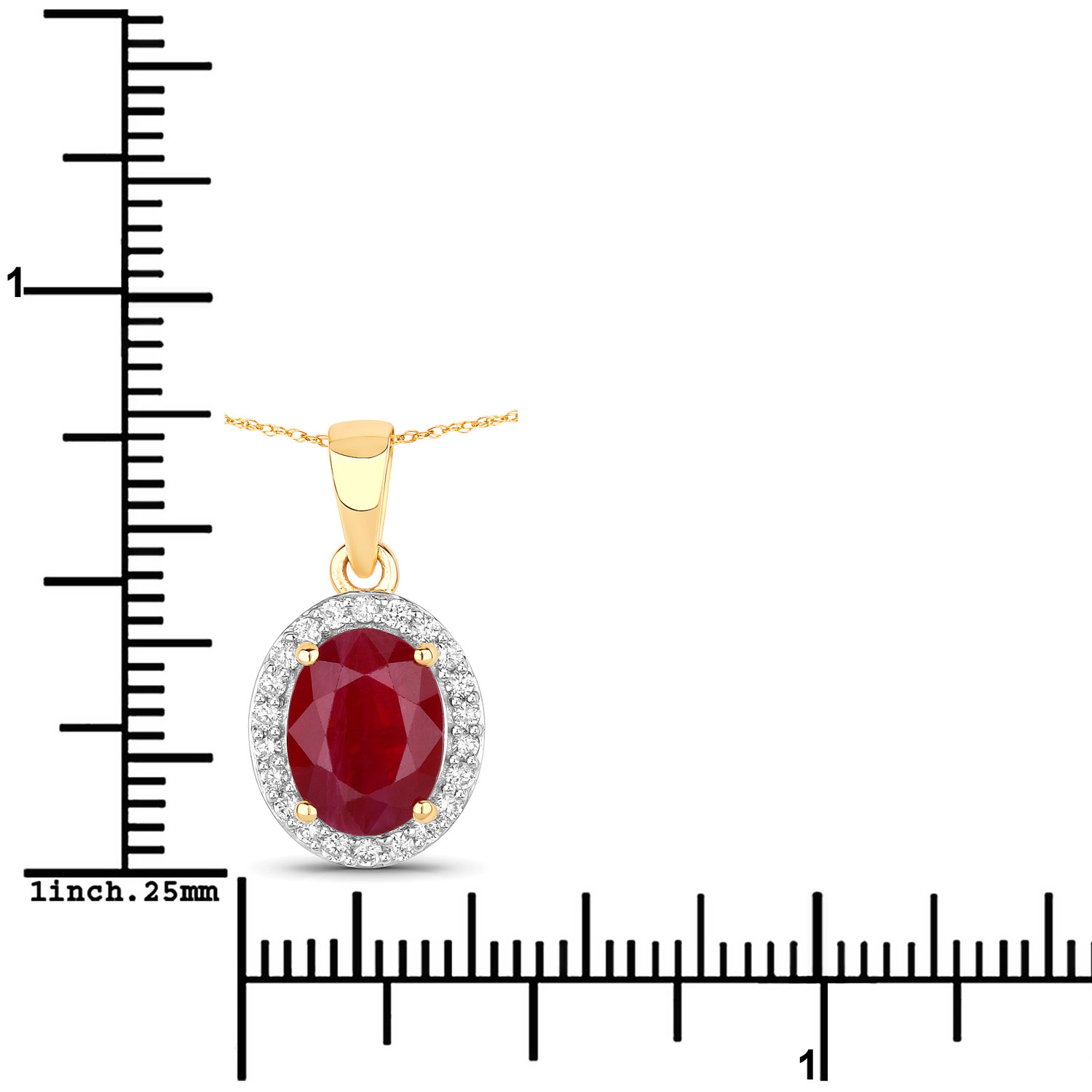 2.52 Carat Genuine Ruby and White Diamond 14K Yellow Gold Pendant