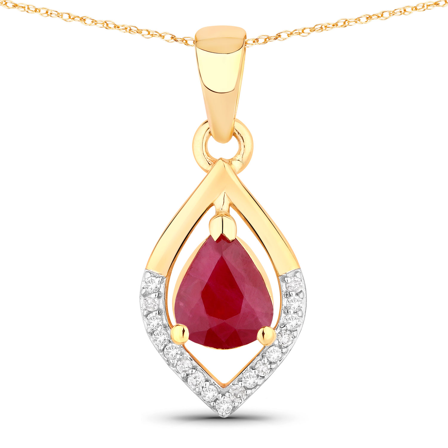 0.69 Carat Genuine Ruby and White Diamond 14K Yellow Gold Pendant
