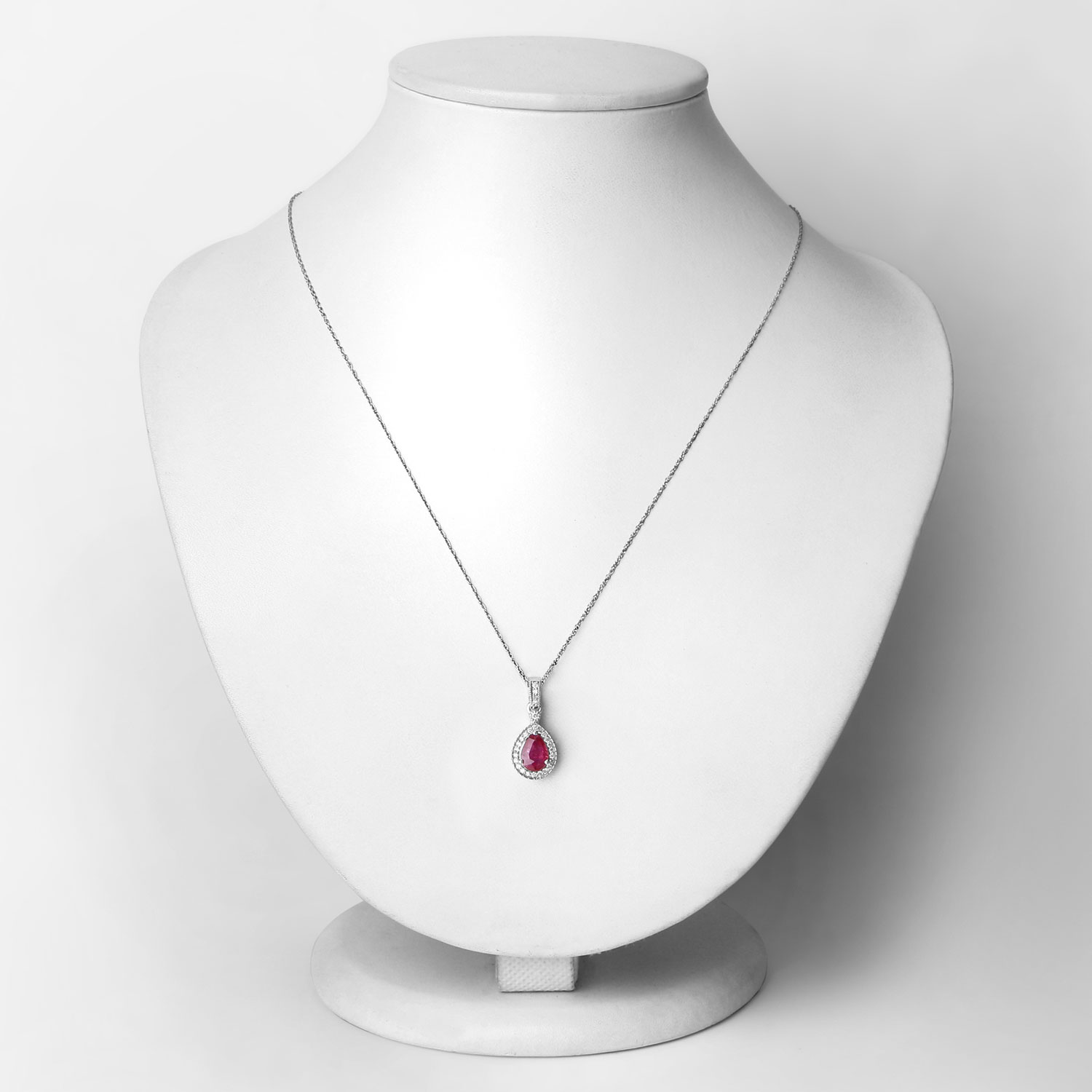 1.01 Carat Genuine Ruby and White Diamond 14K White Gold Pendant