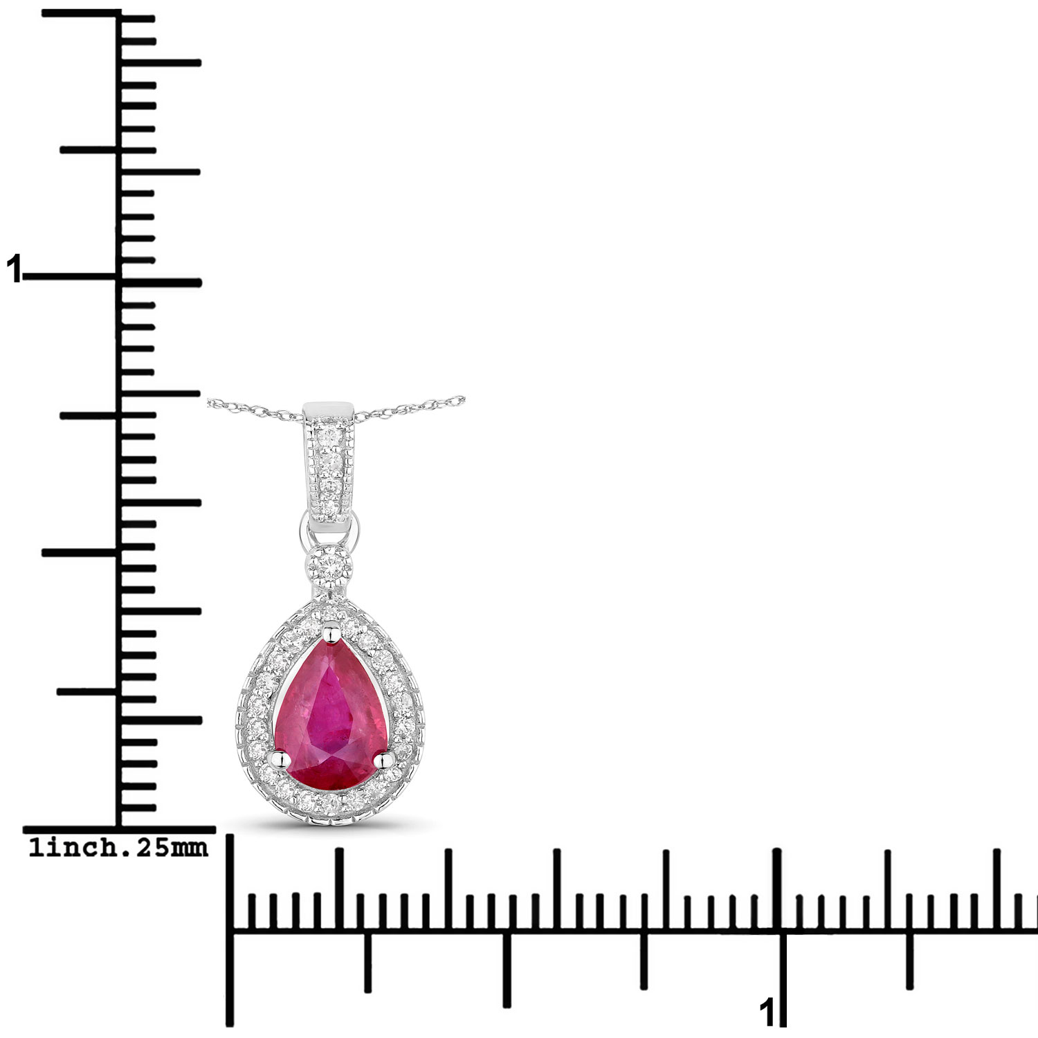 1.01 Carat Genuine Ruby and White Diamond 14K White Gold Pendant