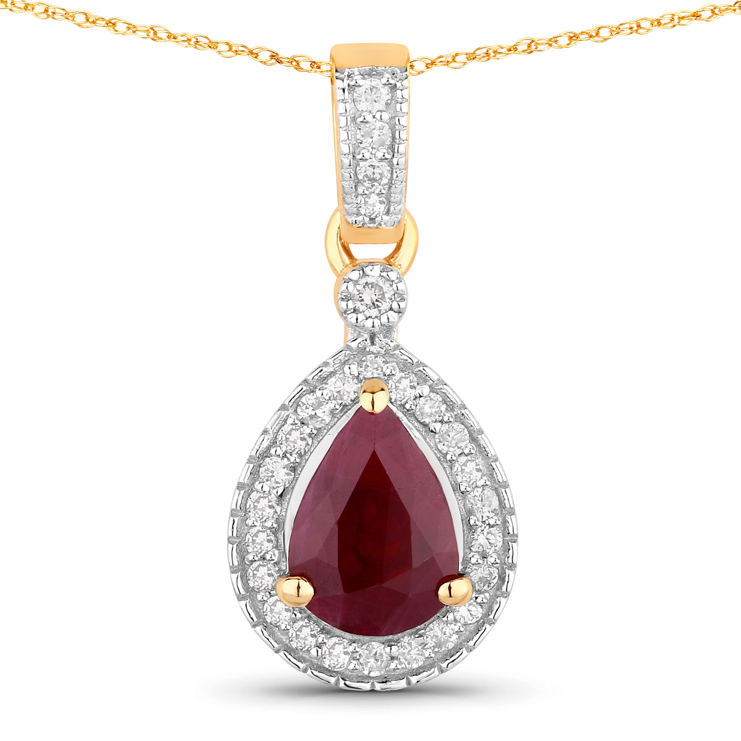 1.01 Carat Genuine Ruby and White Diamond 14K Yellow Gold Pendant