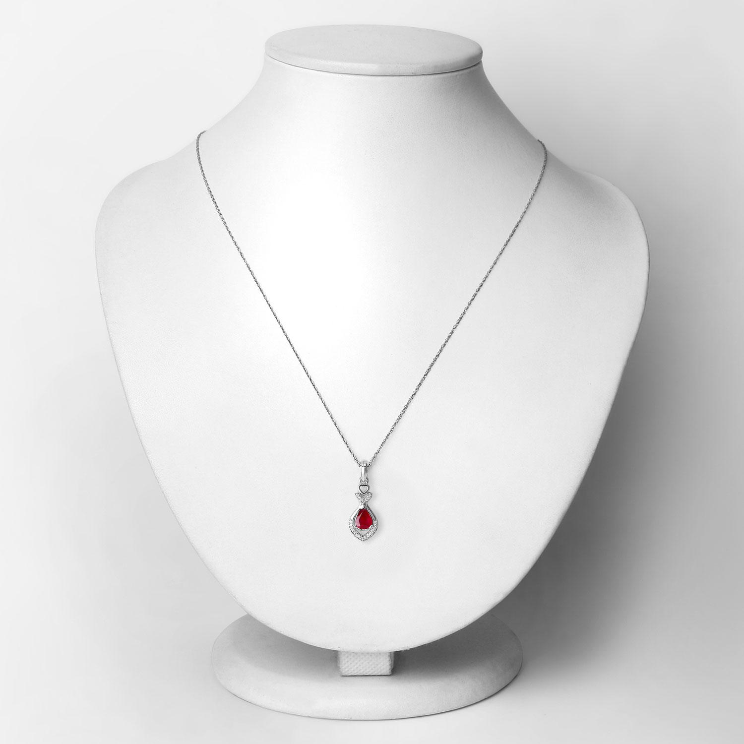 0.86 Carat Genuine Ruby and White Diamond 14K White Gold Pendant