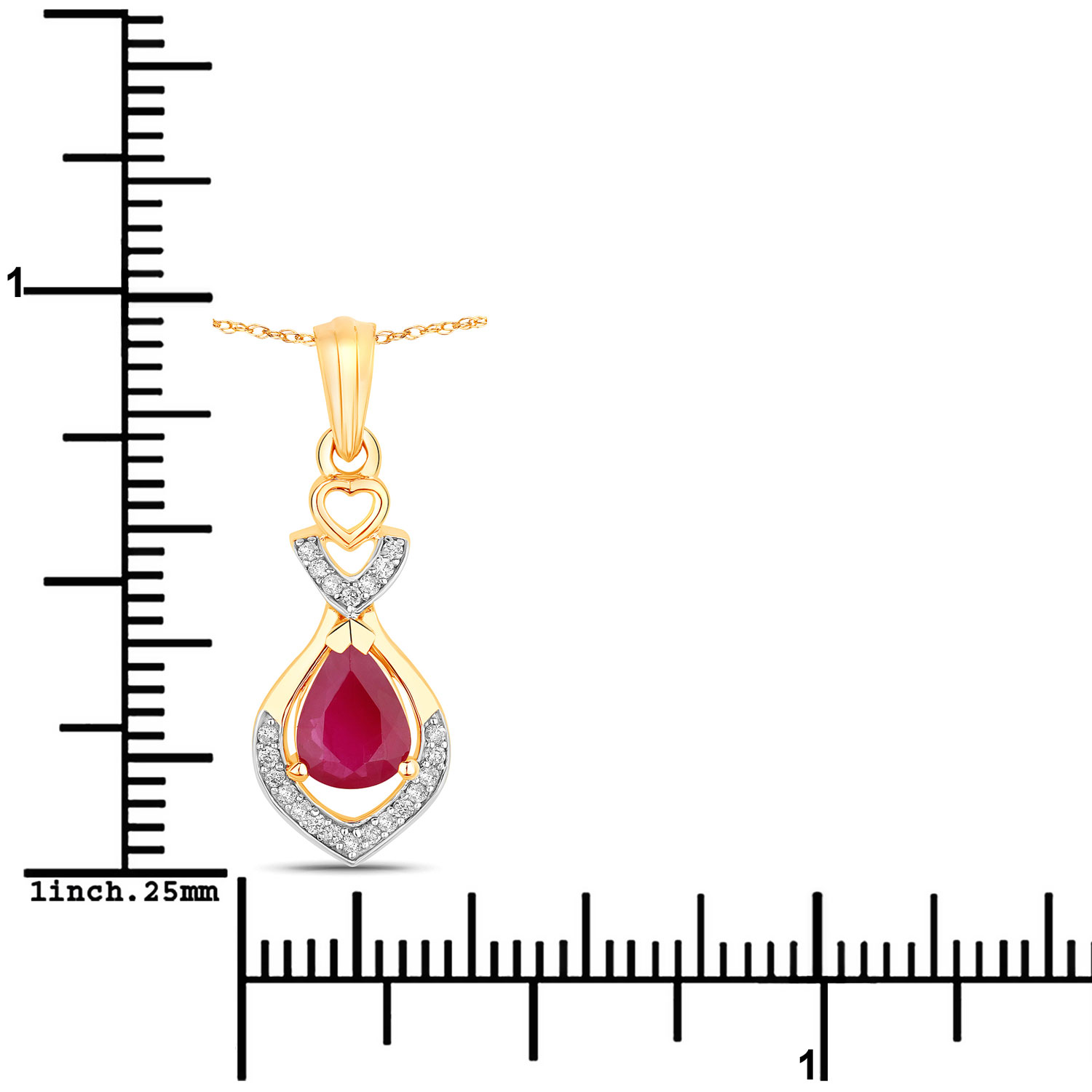 0.86 Carat Genuine Ruby and White Diamond 14K Yellow Gold Pendant