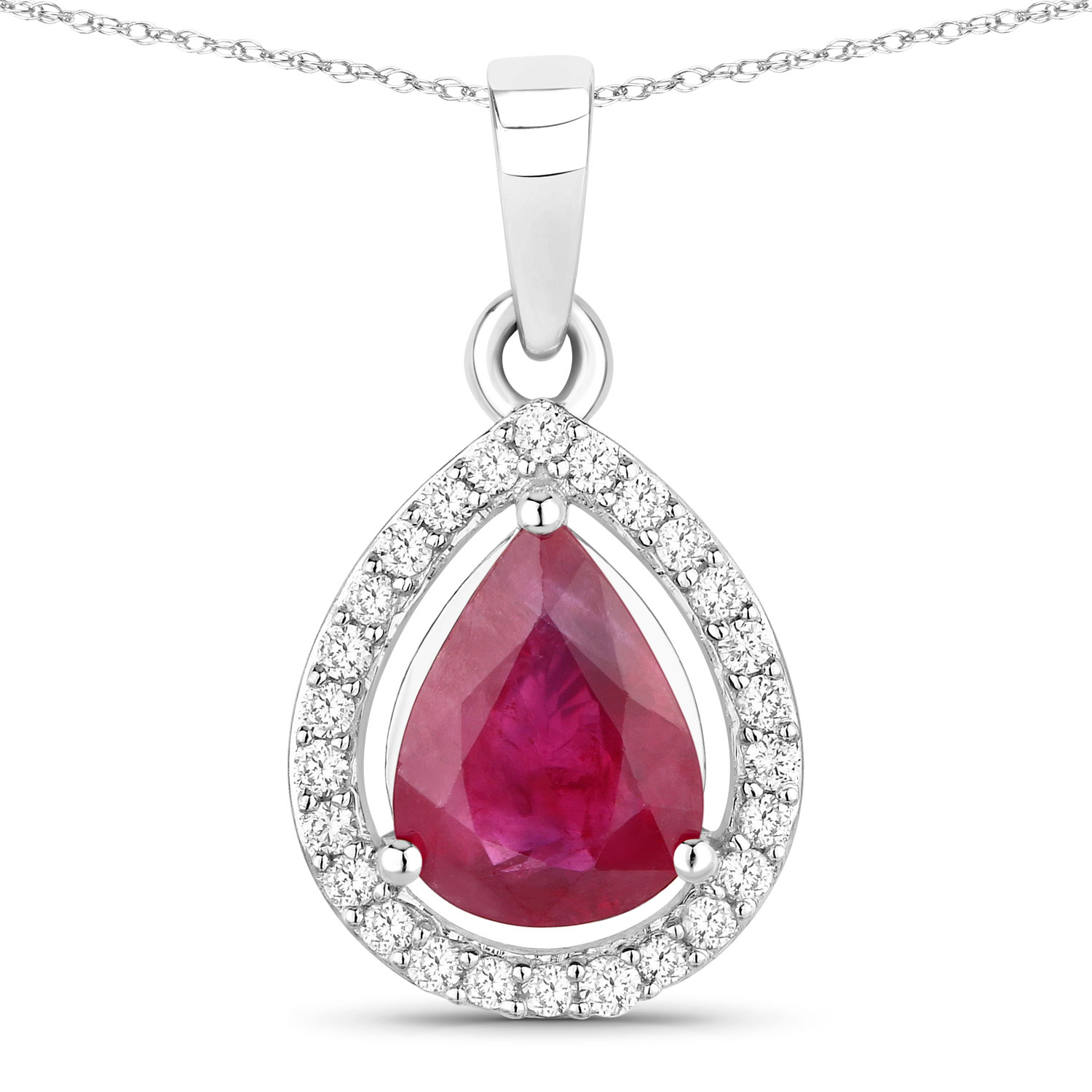 1.61 Carat Genuine Ruby and White Diamond 14K White Gold Pendant