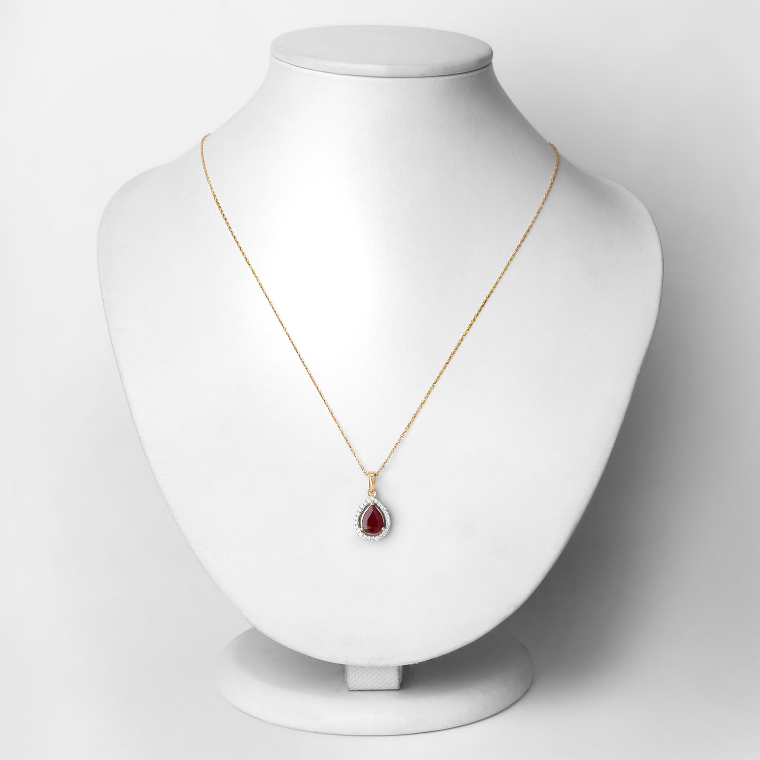 1.61 Carat Genuine Ruby and White Diamond 14K Yellow Gold Pendant